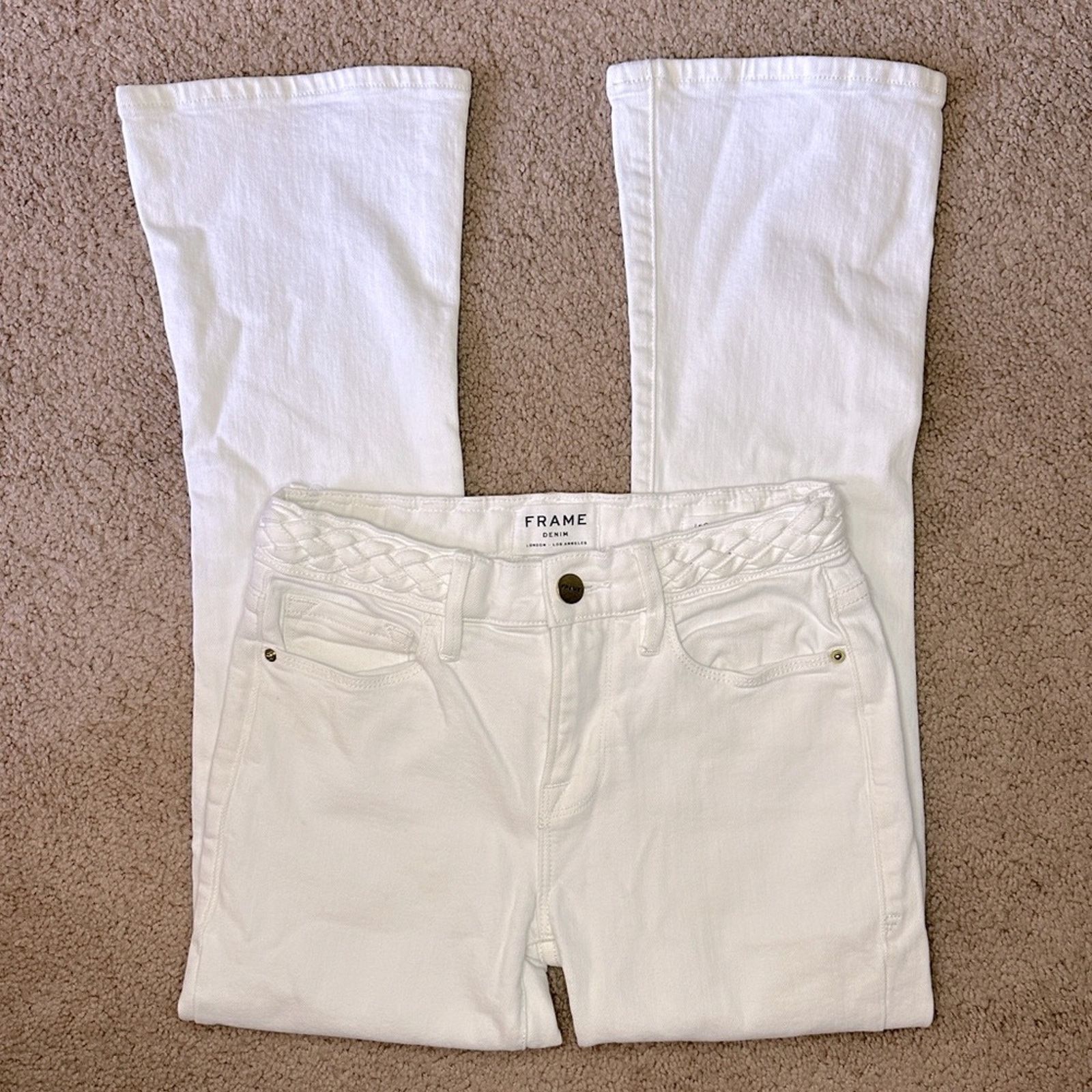 Frame FRAME Braided Crop Mini Boot Cut Jeans in Blanc White Sz. 23 Size 23" - 7 Thumbnail
