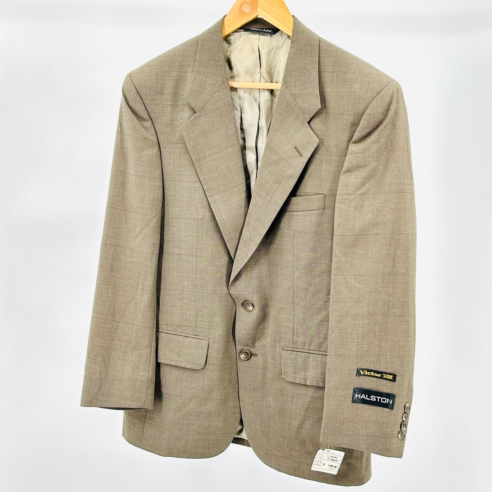 Halston NWT Vintage 90s Wool Blend Taupe Two Button Blazer Jacket Size 40S - 1 Thumbnail