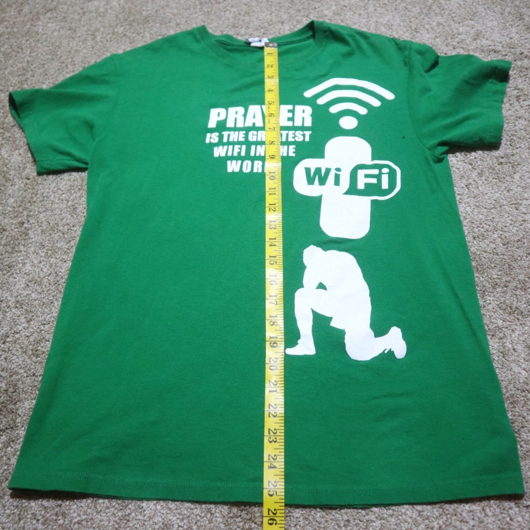 Vintage VINTAGE No — Prayer Is The Greatest WIFI In The World Shirt Mens M Green Comical Shirt Casual Cotton Printed In USA 2000s Size US M / EU 48-50 / 2 - 6 Thumbnail