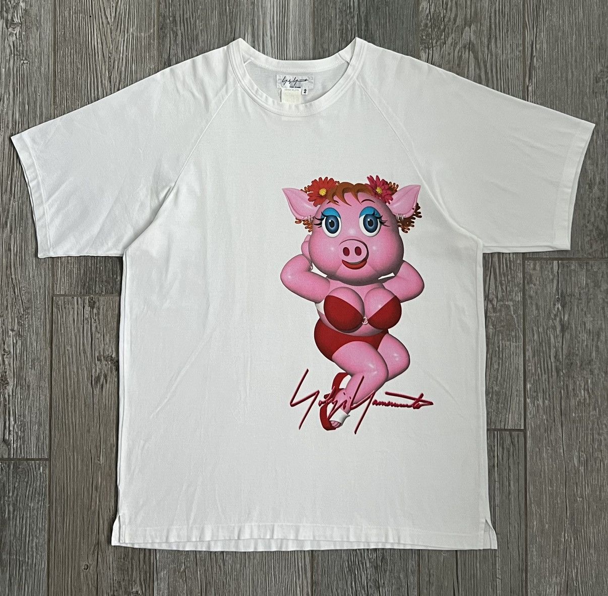 Pre-owned Yohji Yamamoto Ss2002  Pour Homme White Busty Pig Runway Tee