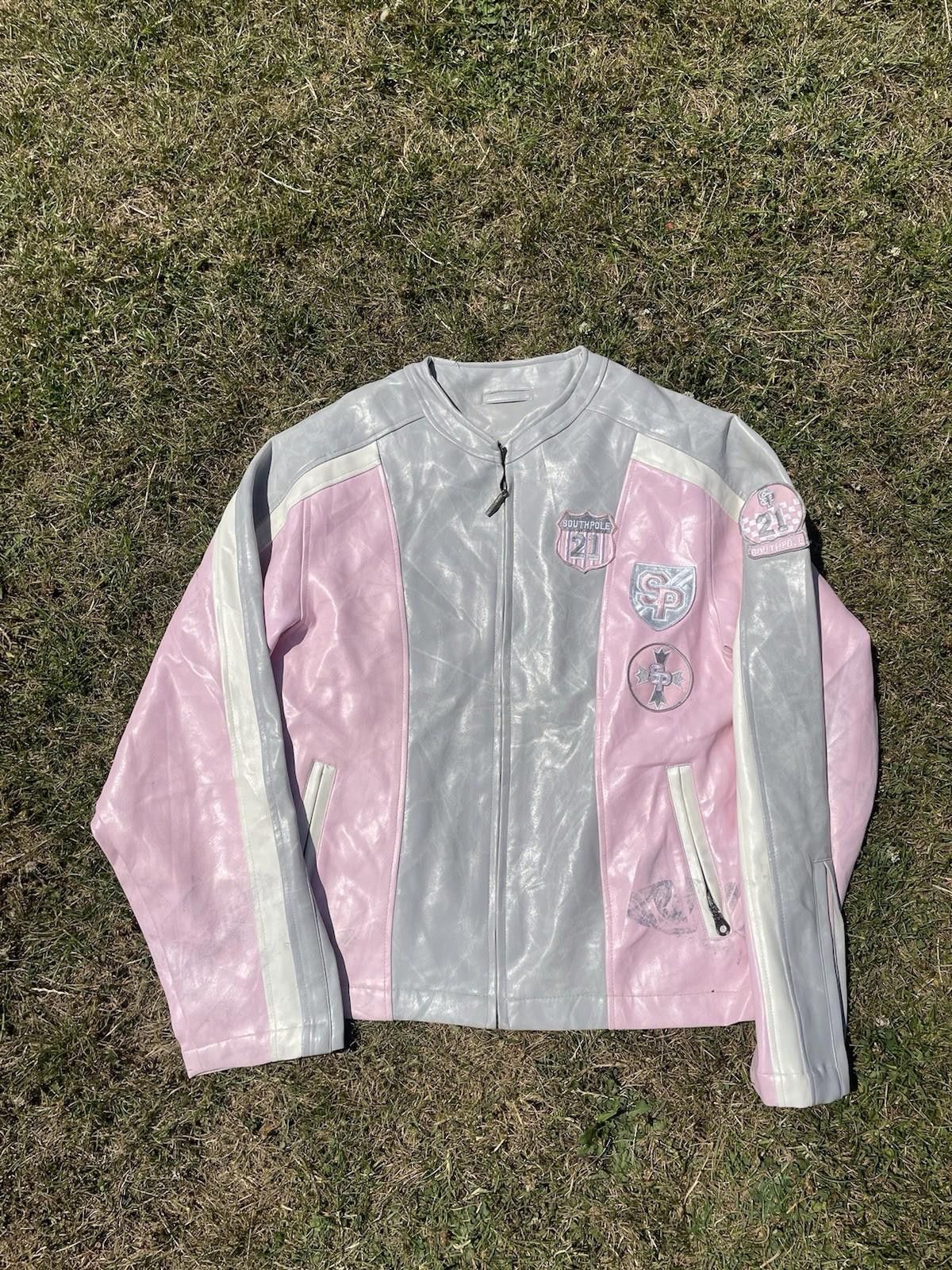 Southpole Vintage South Pole Pink Woman’s Leather Racer Jacket Large Size L / US 10 / IT 46 - 1 Thumbnail