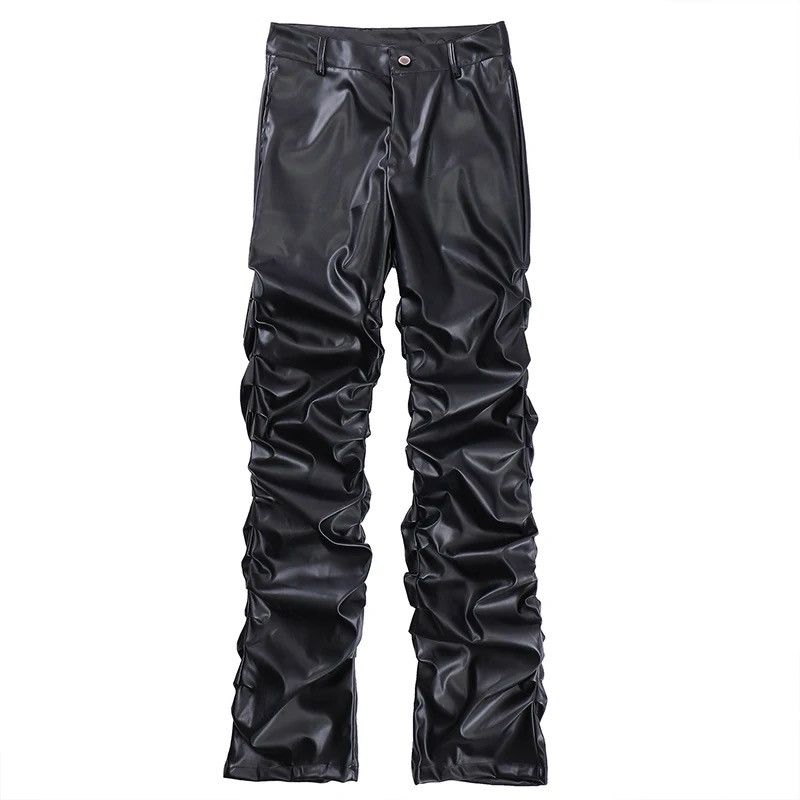 Japanese Brand × Leather Pleated Pu Leather Pants Harajuku Loose Ruched Casual Size US 34 / EU 50 - 4 Thumbnail