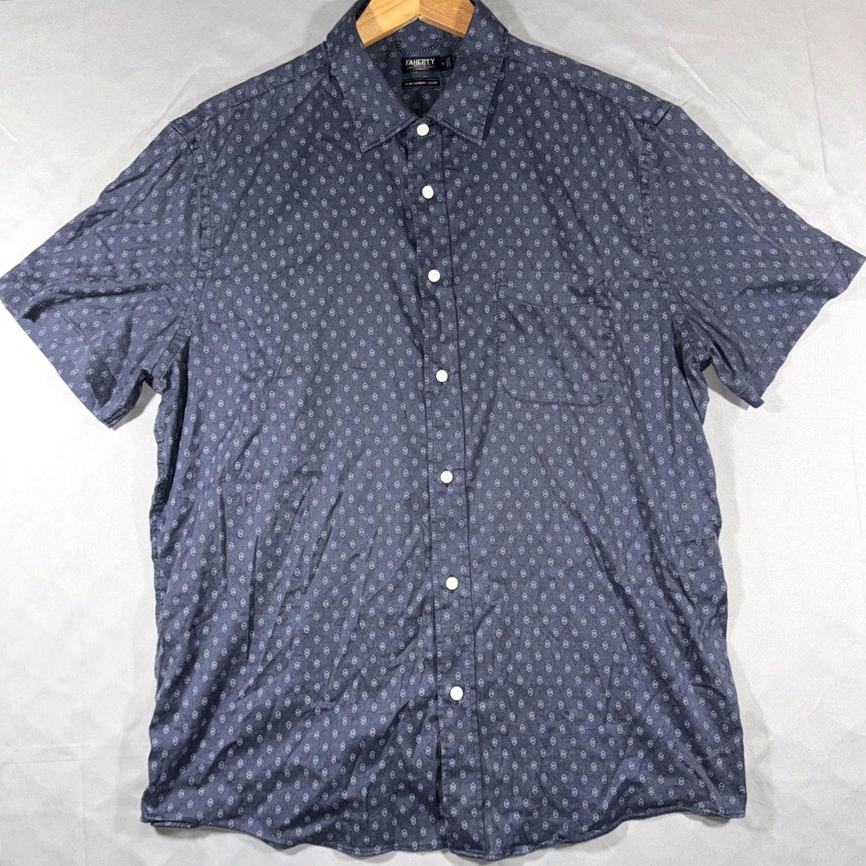 Faherty Faherty The Movement Shirt Mens XL Blue Geometric Short Sleeve Button Up Casual Size US XL / EU 56 / 4 - 2 Thumbnail