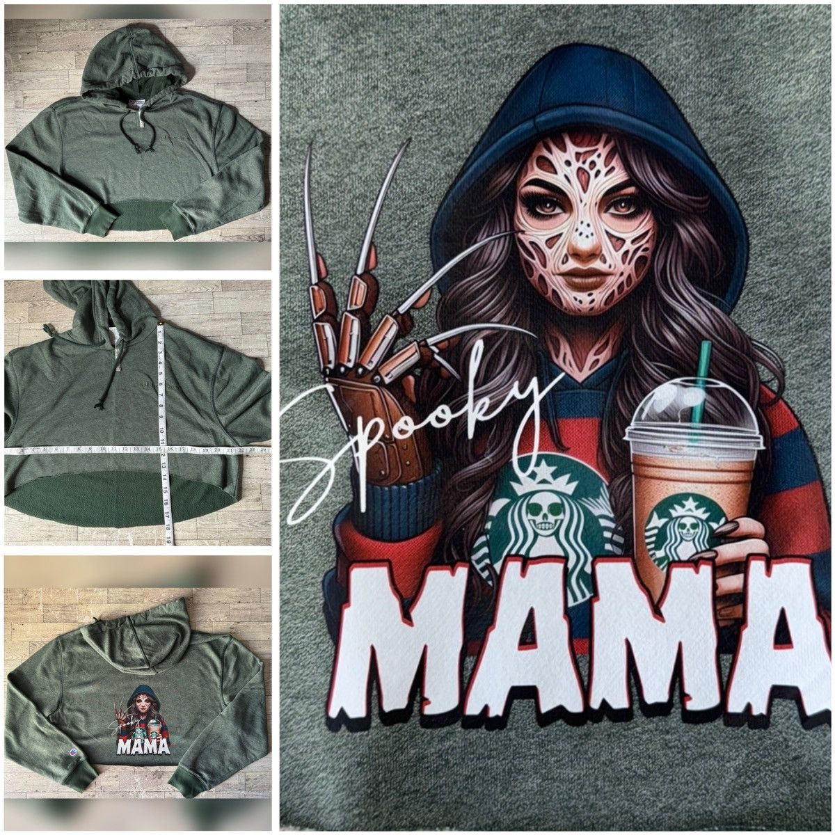 Champion Spooky Mama, Coffee & Halloween, Reworked Cropped Hoodie Size M / US 6-8 / IT 42-44 - 9 Thumbnail