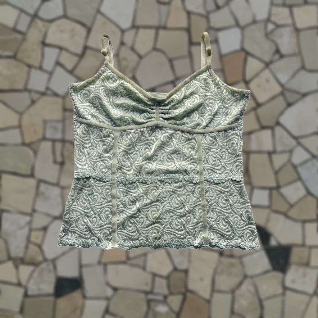 Bebe bebe Green Lace Camisole Tank Top Nylon Blend Adjustable Straps L Womens L Green Lace Tank Casual Summer 9715 Size L / US 10 / IT 46 - 1 Thumbnail