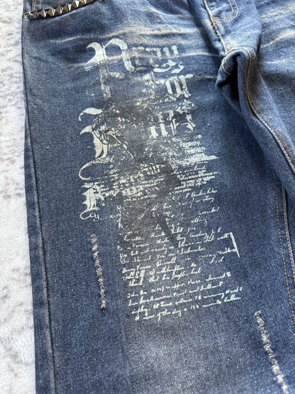 If Six Was Nine 2000s In The Attic Japan Poems Studded Muddy Jeans Size US 34 / EU 50 - 7 Thumbnail