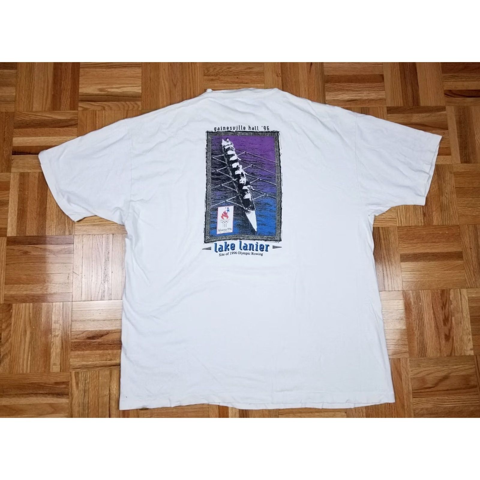 Vintage VINTAGE 96' ATLANTA OLYMPIC ROWING T-SHIRT WHITE COTTON SZ L WORN SINGLE STITCH Size US L / EU 52-54 / 3 - 6 Thumbnail