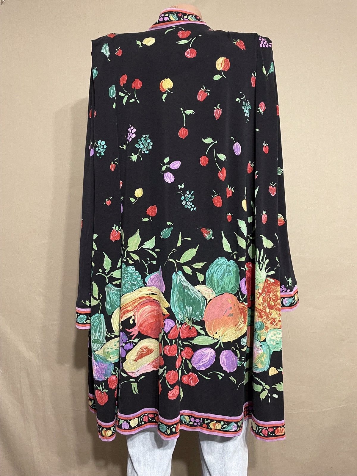 Leonard Paris × Vintage LEONARD Paris Vintage 90s Silk Fruit Print Kimono Dress Size ONE SIZE - 7 Thumbnail