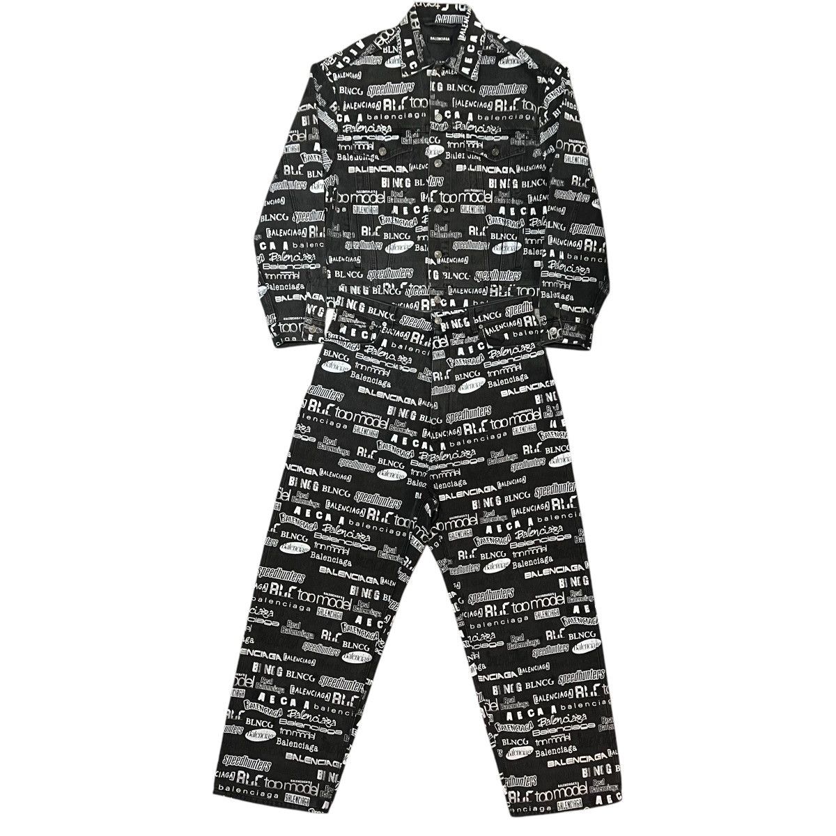 Balenciaga BALENCIAGA 20AW MULTI LOGO DENIM JACKET BAGGY PANTS SET Size 46S - 1 Thumbnail