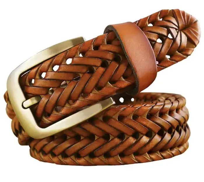Designer Braided belt cow skin with faux leather waist strap Size ONE SIZE - 2 Thumbnail