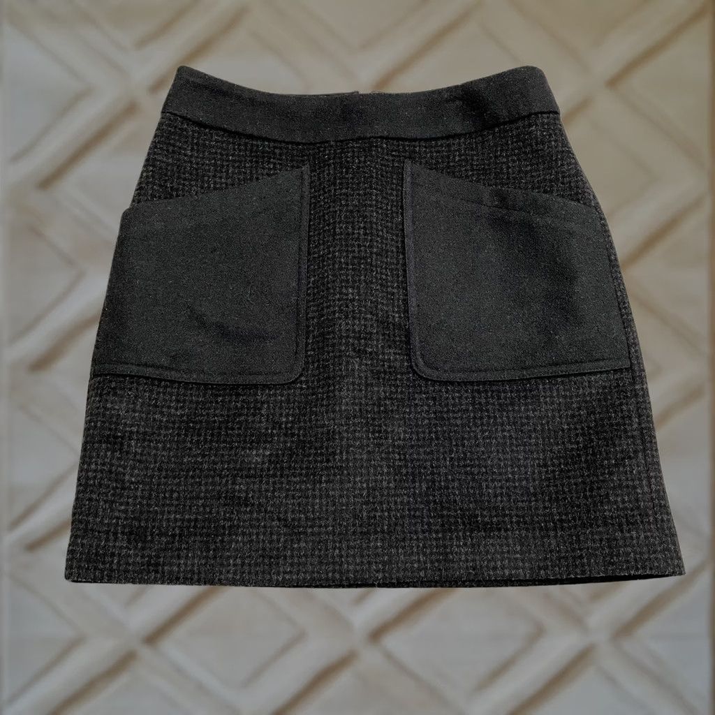 J.Crew VINTAGE J.Crew Wool Houndstooth Short Pencil Skirt Womens 00 Gray Black Pockets 24x17 Size 24" / US 00 / IT 34 - 1 Thumbnail