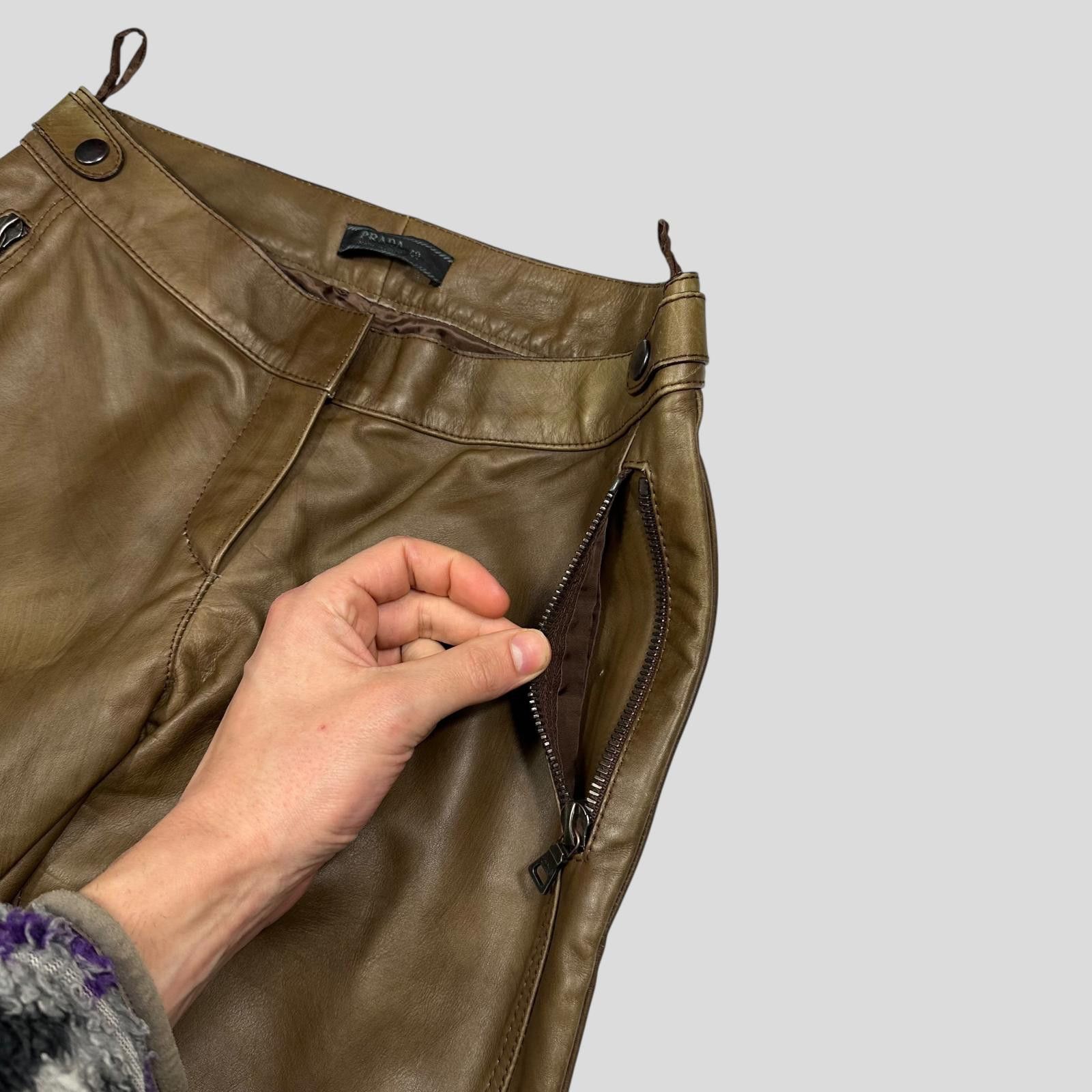 Prada Prada Milano 00’s Khaki Brown Leather Moto Trousers - IT40 Size 27" / US 4 / IT 40 - 4 Thumbnail