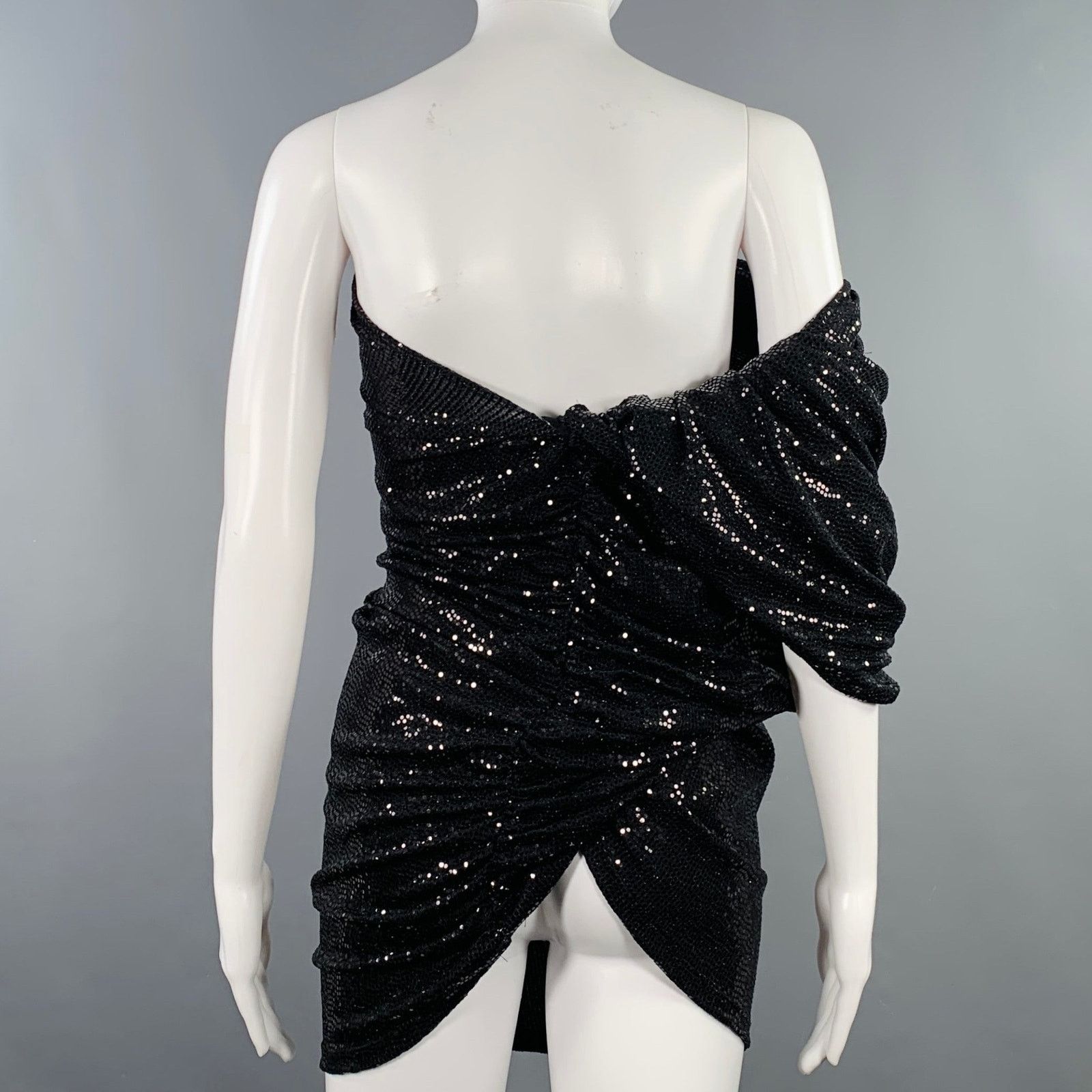The Attico 4 Black Nylon Blend Sequined One Shoulder Dress Top Size S / US 4 / IT 40 - 3 Thumbnail