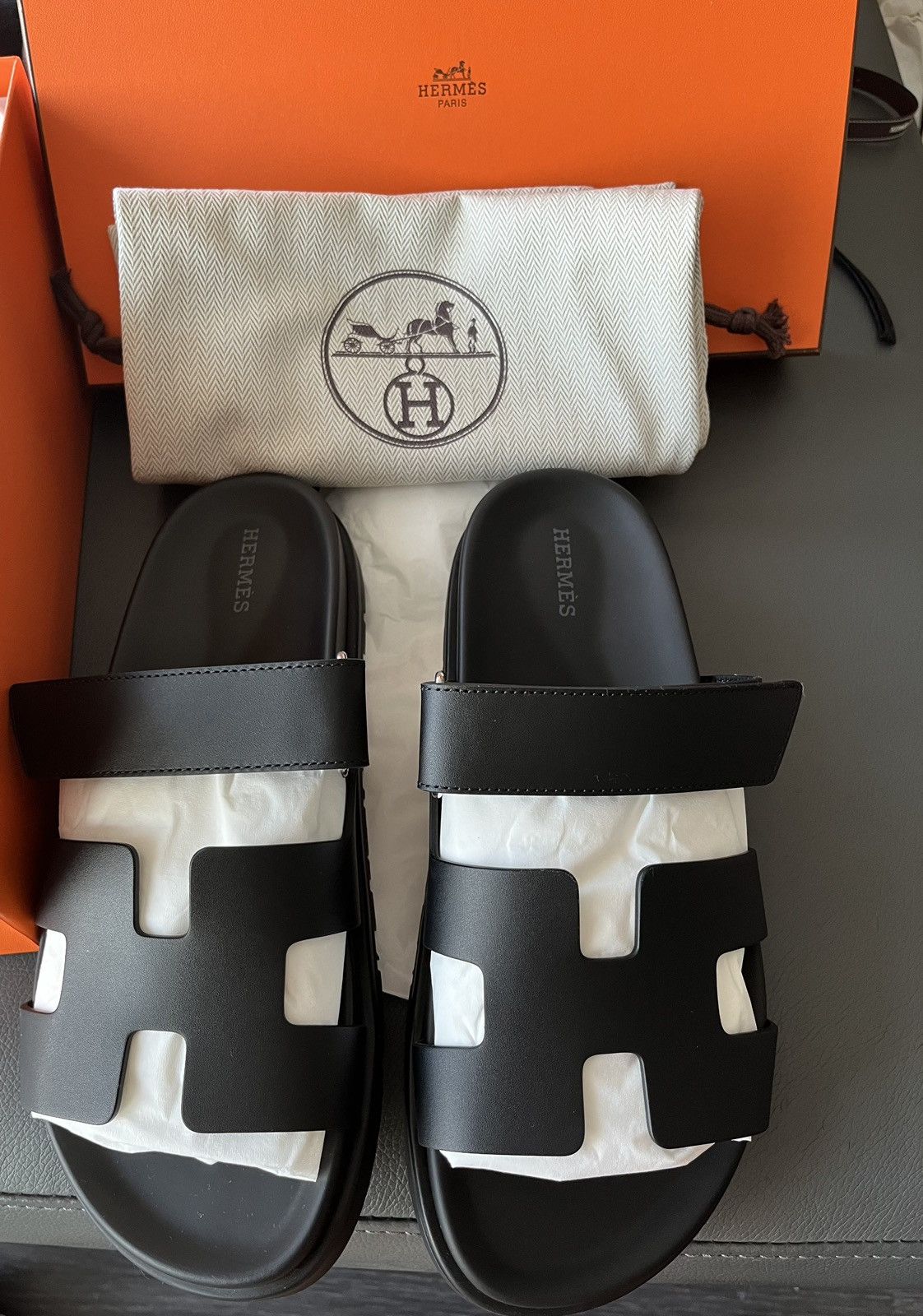 Hermes Brand New Hermes Chypre Calfskin Women’s Sandal 39 Black Size US 9 / IT 39 - 1 Thumbnail