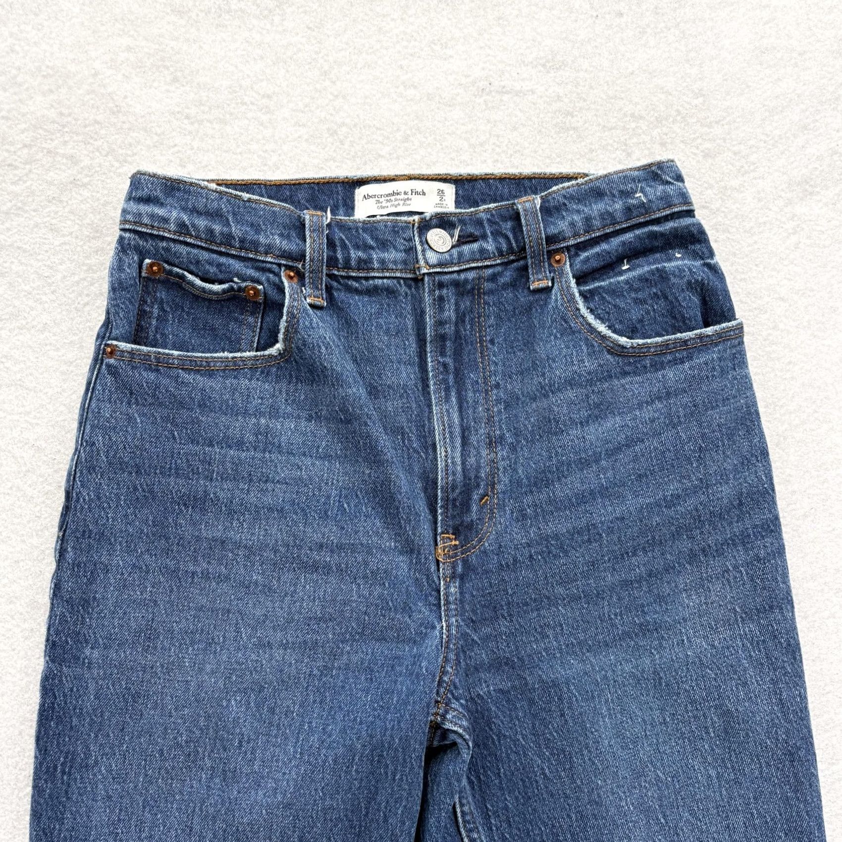 Abercrombie & Fitch Abercrombie & Fitch Jeans Womens 2 Straight 26 Blue High Rise 90s Denim Stretch Cotton Blend Spandex Size 26" / US 2 / IT 38 - 2 Thumbnail