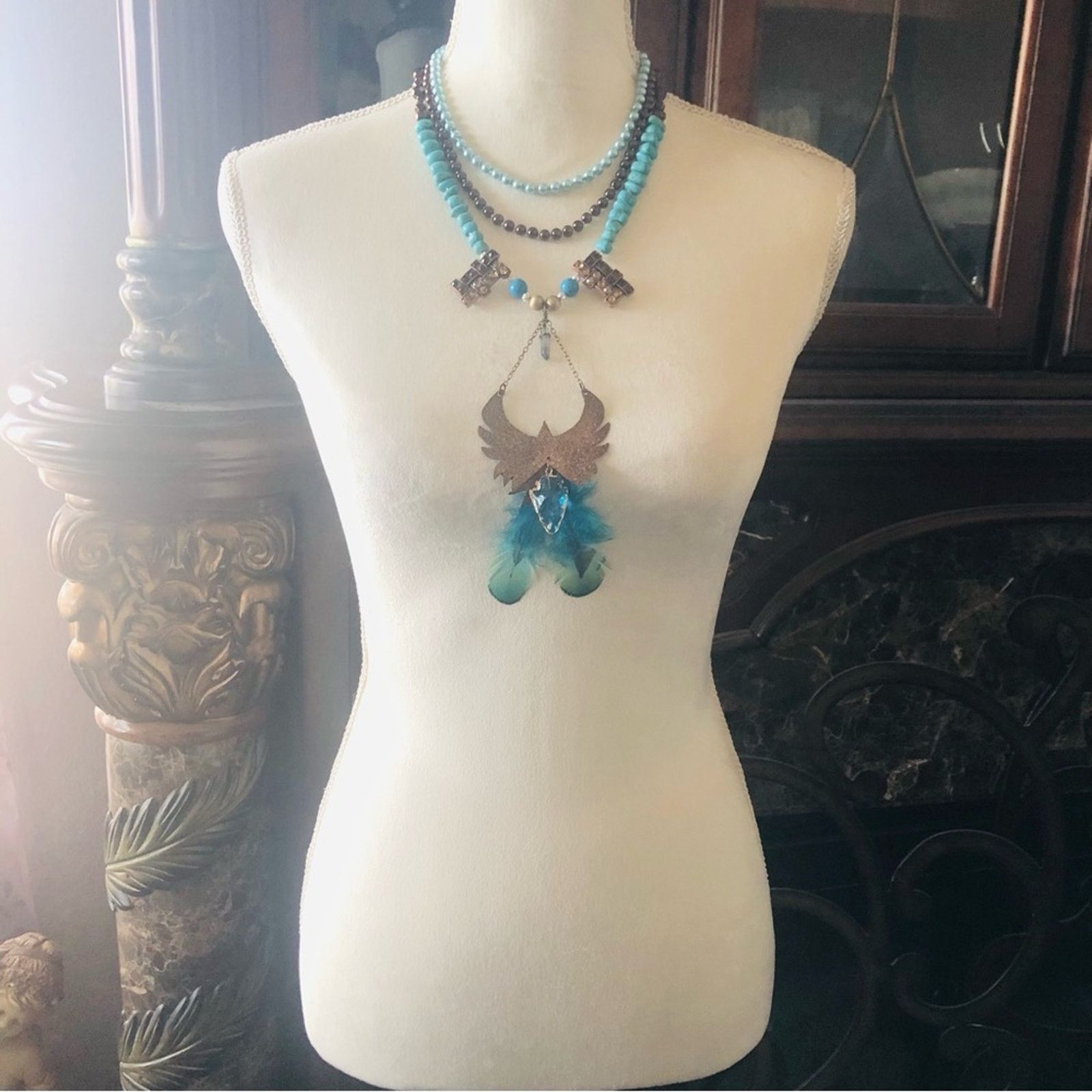 Handmade Handcrafted copper eagle Czech Pearl howlite necklace Size ONE SIZE - 6 Thumbnail