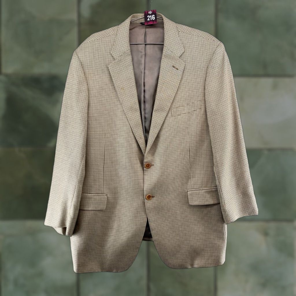 Vintage Roberto Zanieri Jacket Mens 46L Wool Blend Houndstooth Tan Italy Made Size US S / EU 44-46 / 1 - 1 Thumbnail