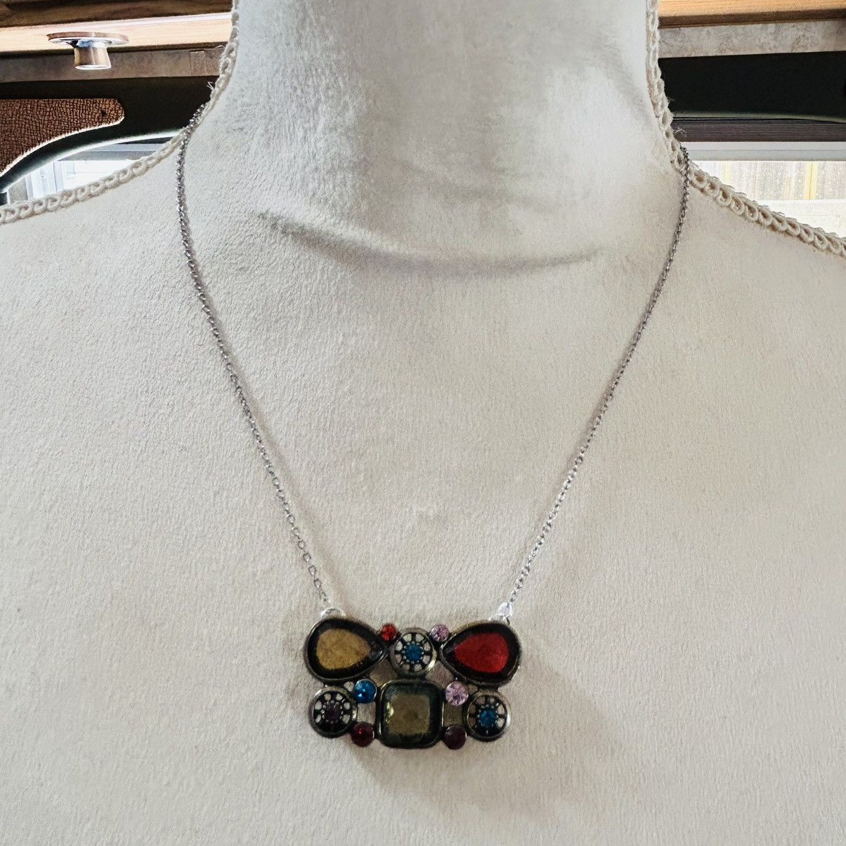 Handmade Handcrafted repurpose colorful pendant on chain necklace Size ONE SIZE - 2 Thumbnail
