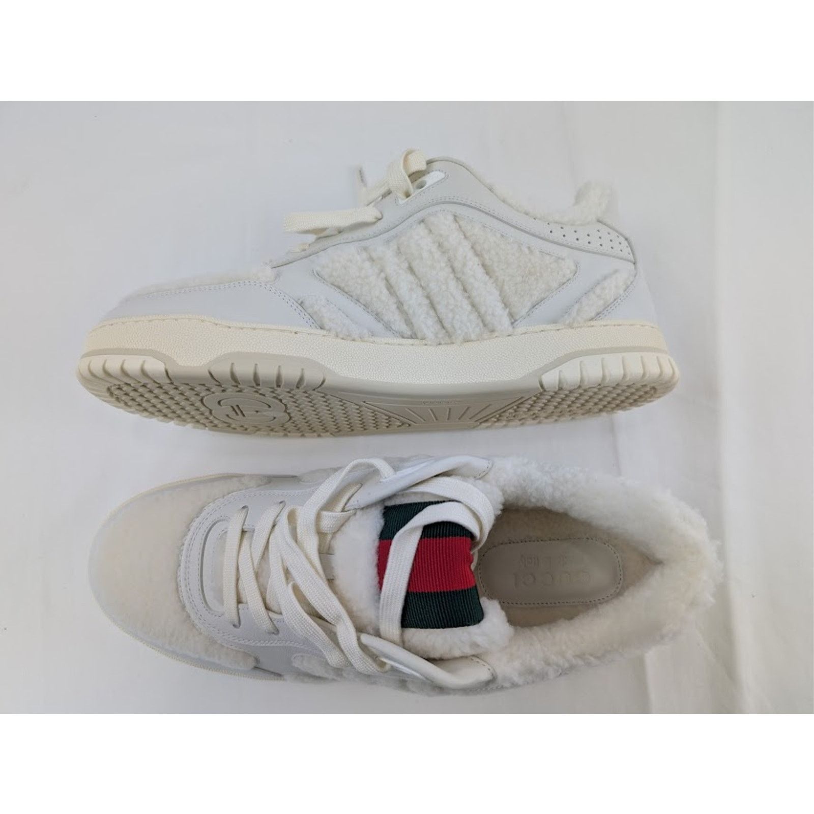 Gucci o1rshd1 Leather Re-Web Sneaker in White Merino Wool-Effect Size US 10 / EU 43 - 1 Thumbnail