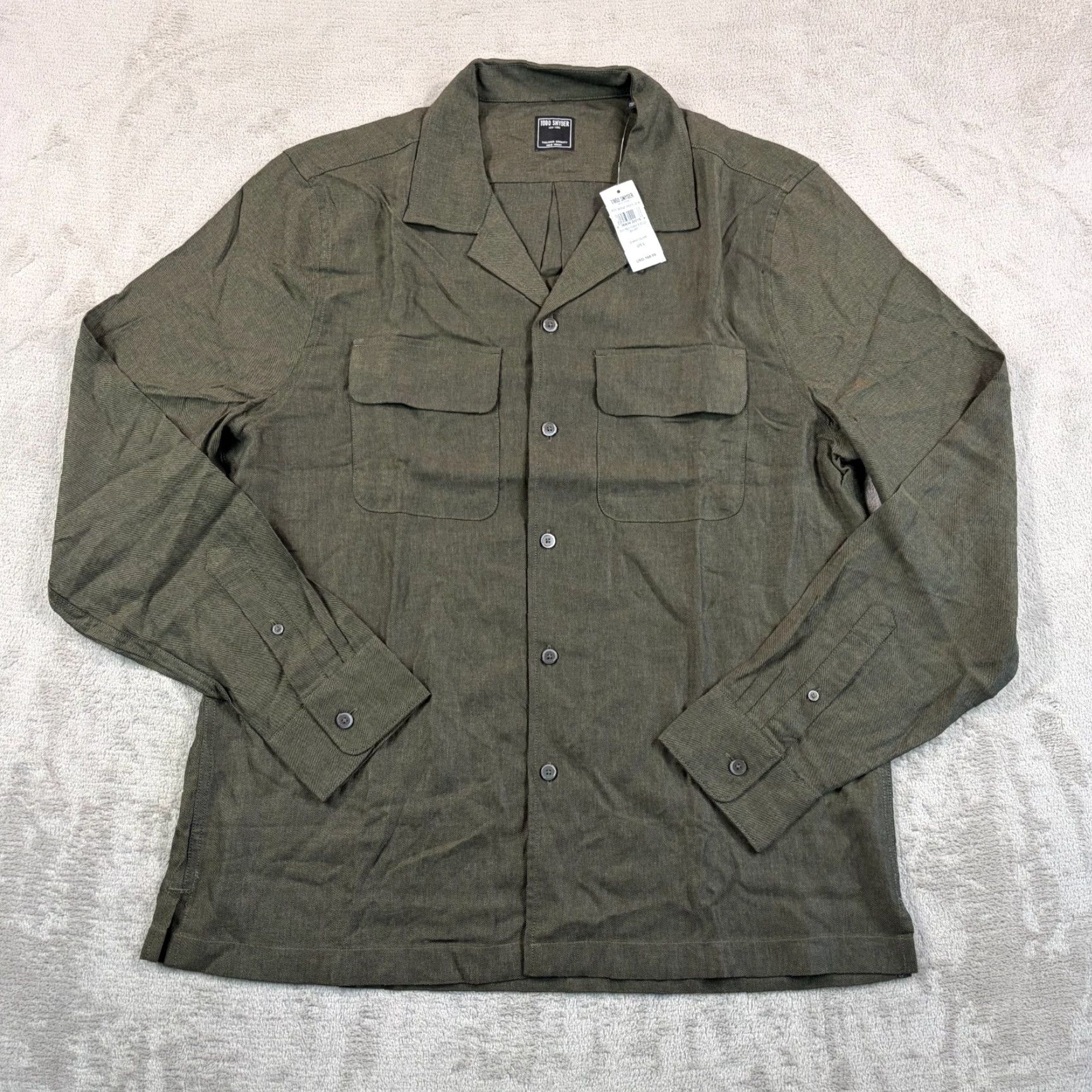 Todd Snyder Todd Snyder Rayon Field Shirt Dark Olive Large Men's Button-Up Shirt Long Sleeve Casual Workwear Pockets NWT Size US L / EU 52-54 / 3 - 5 Thumbnail