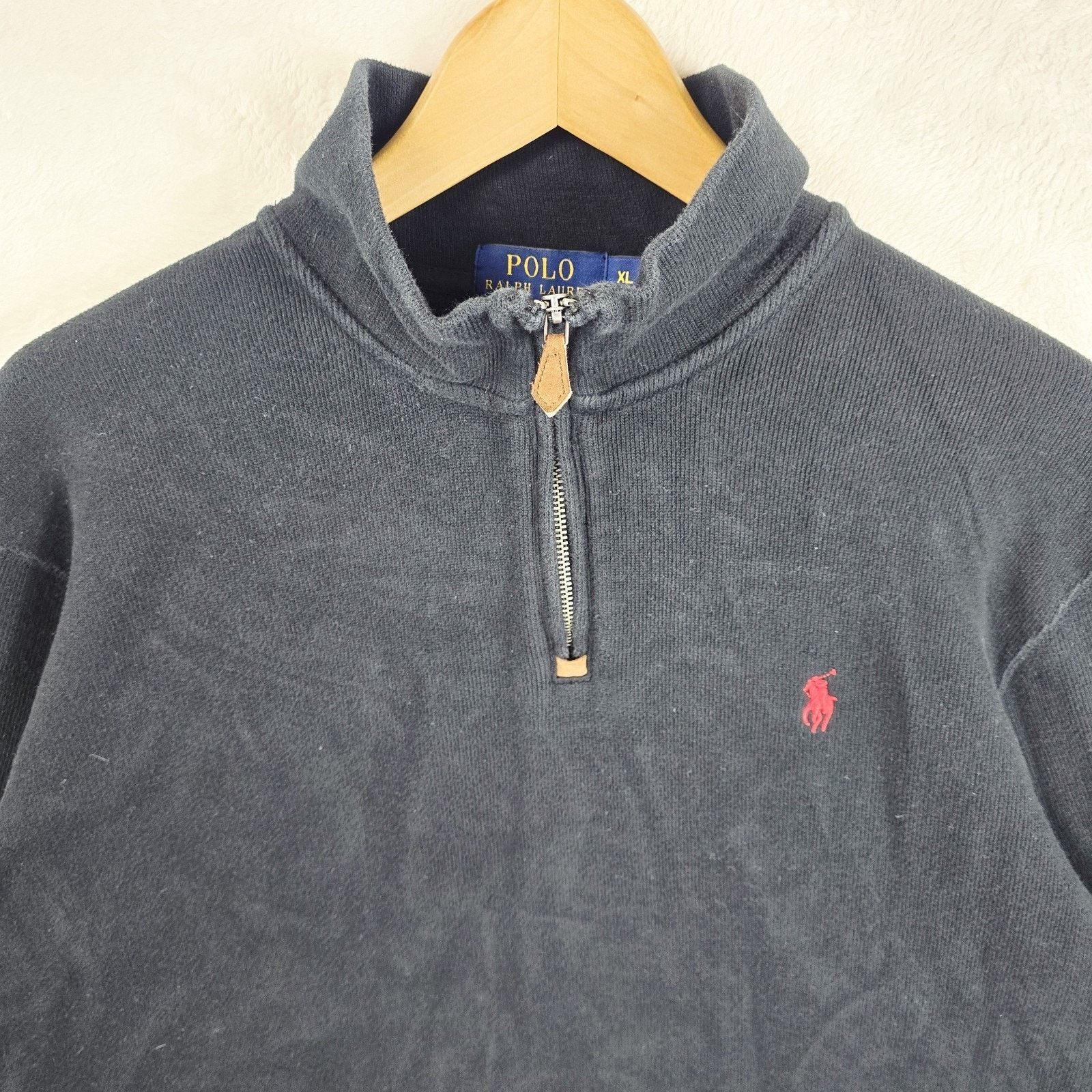 Polo Ralph Lauren Polo Ralph Lauren 1/4 Zip Sweater Size XL Black Red Pony Size US XL / EU 56 / 4 - 3 Thumbnail