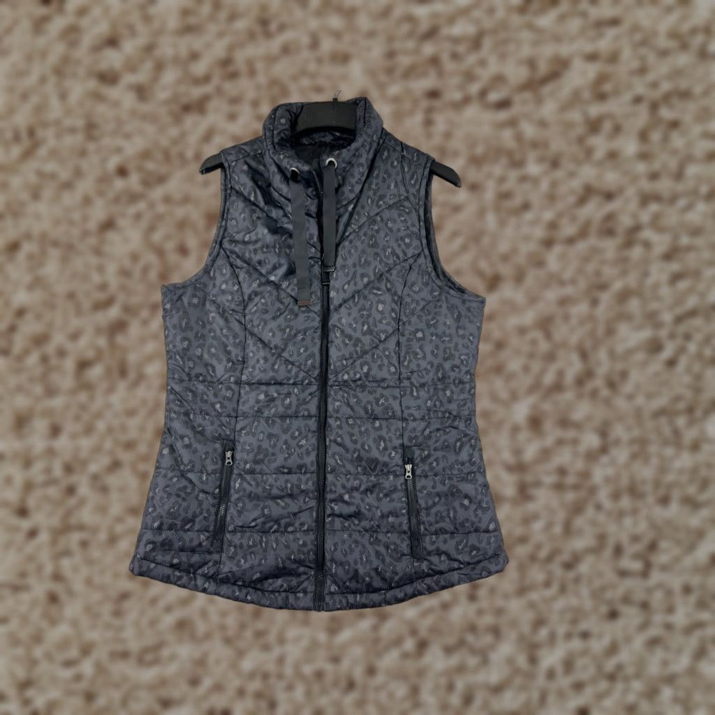 Vintage Maurices Vest Womens Small Gray Leopard Mock Neck Full Zip Pockets Polyester Size S / US 4 / IT 40 - 1 Thumbnail