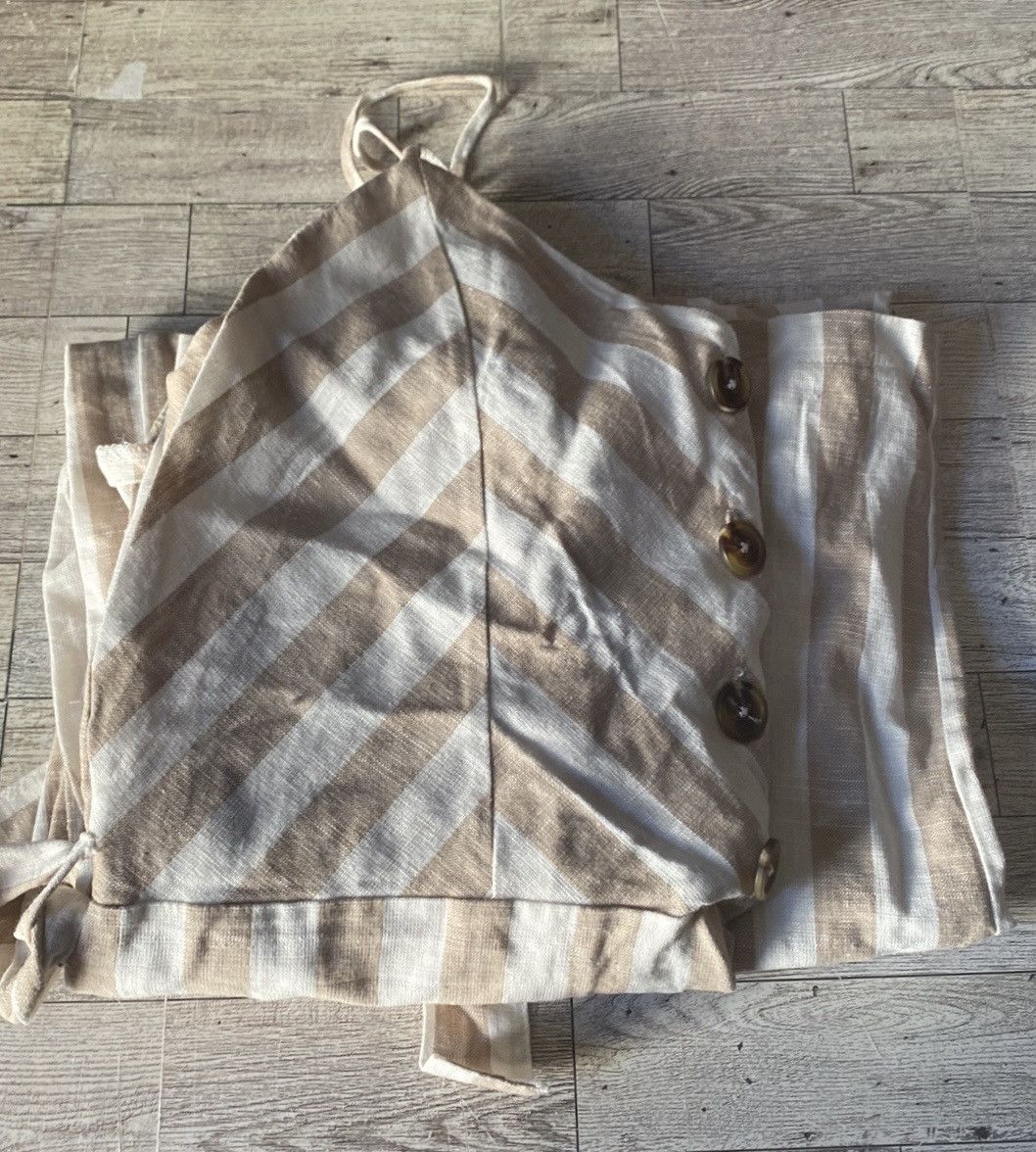 Nordstrom Kensie Jeans, Tan & Cream, Wide Leg, Striped Linen Jumper Size 34" / US 12 / IT 48 - 9 Thumbnail