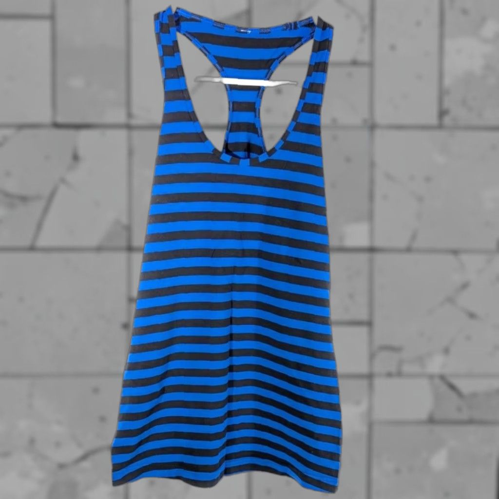 Lululemon Racerback Tank Top Womens Small Royal Blue Black Horizontal Striped Sleeveless Yoga Workout Activewear Pullover
