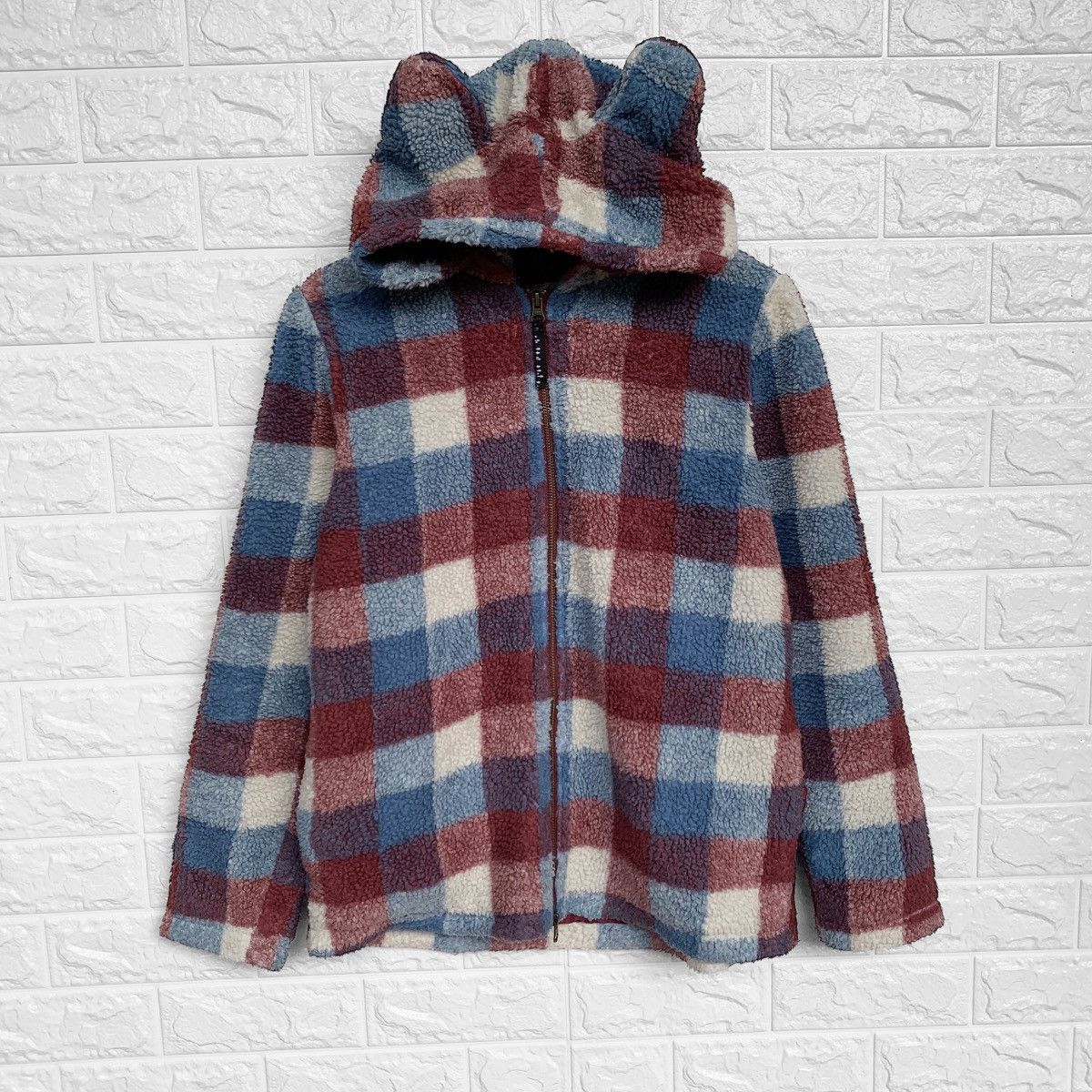 Issey Miyake Ne Net Bear Ear Patern Checkered Fleece Hoodie Jacket Size US M / EU 48-50 / 2 - 6 Thumbnail