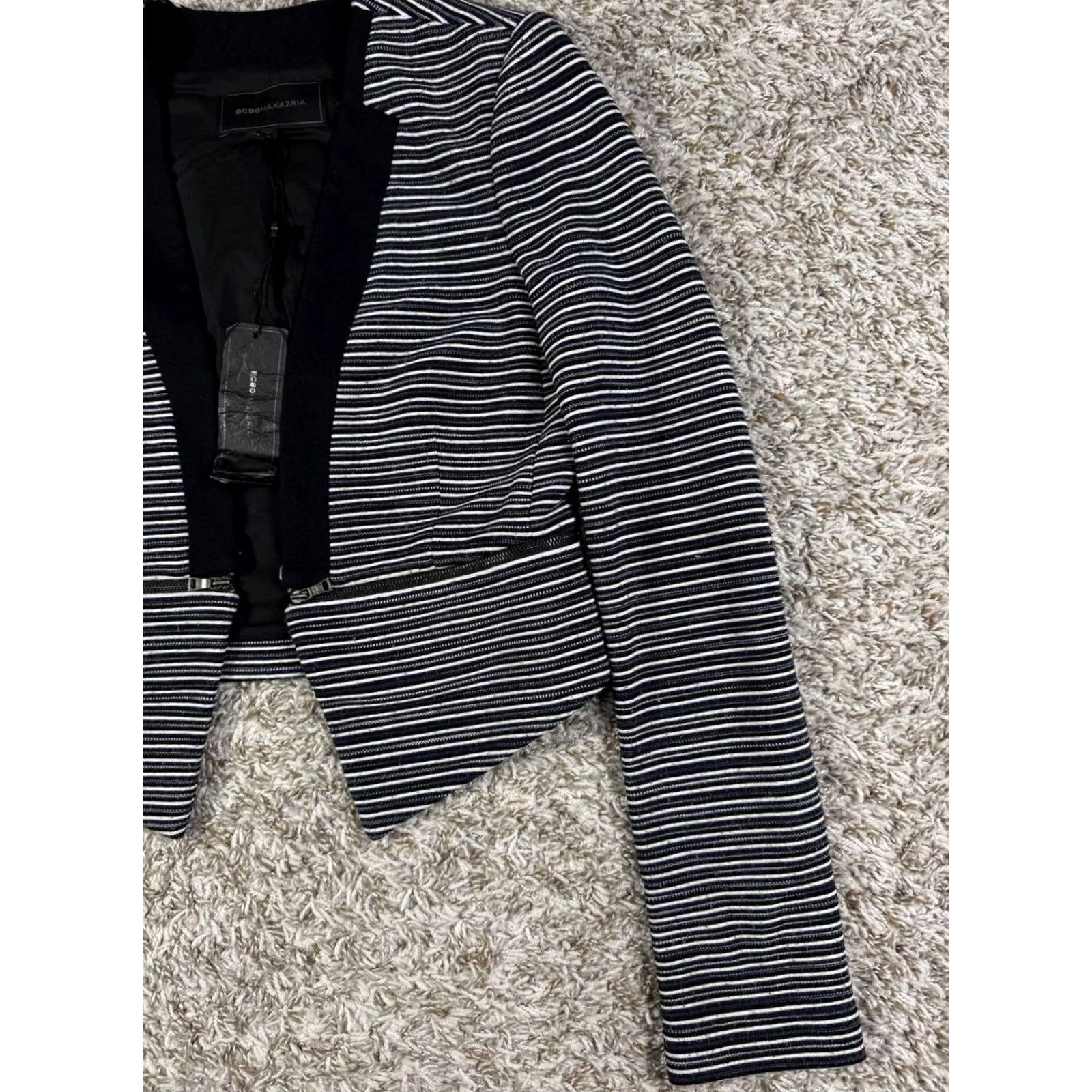 Bcbgmaxazria BCBGMAXAZRIA Women's Striped Blazer Jacket XS Gray Regular Jacket Blazer Womens XS Size XS / US 0-2 / IT 36-38 - 4 Thumbnail