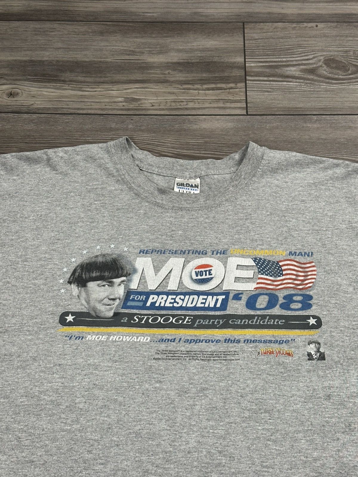 Gildan Vintage Y2K Three Stooges Moe For President Funny T Shirt Size US XL / EU 56 / 4 - 2 Thumbnail