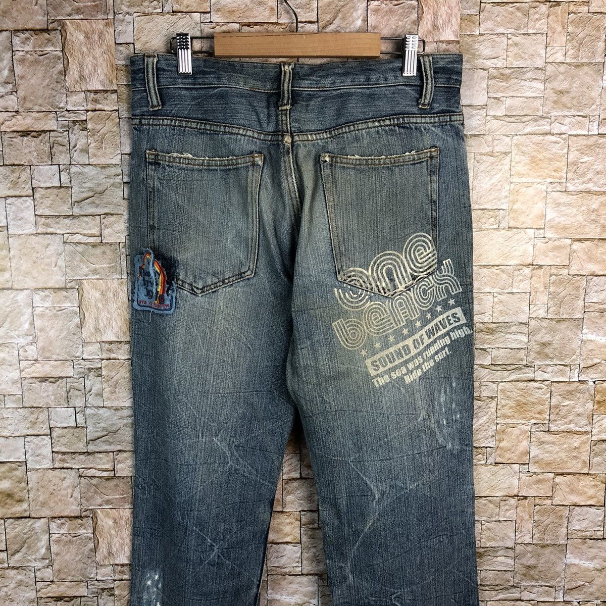 Japanese Brand One Beach Blue Distressed Denim Pants #A130 Size US 31 - 18 Thumbnail
