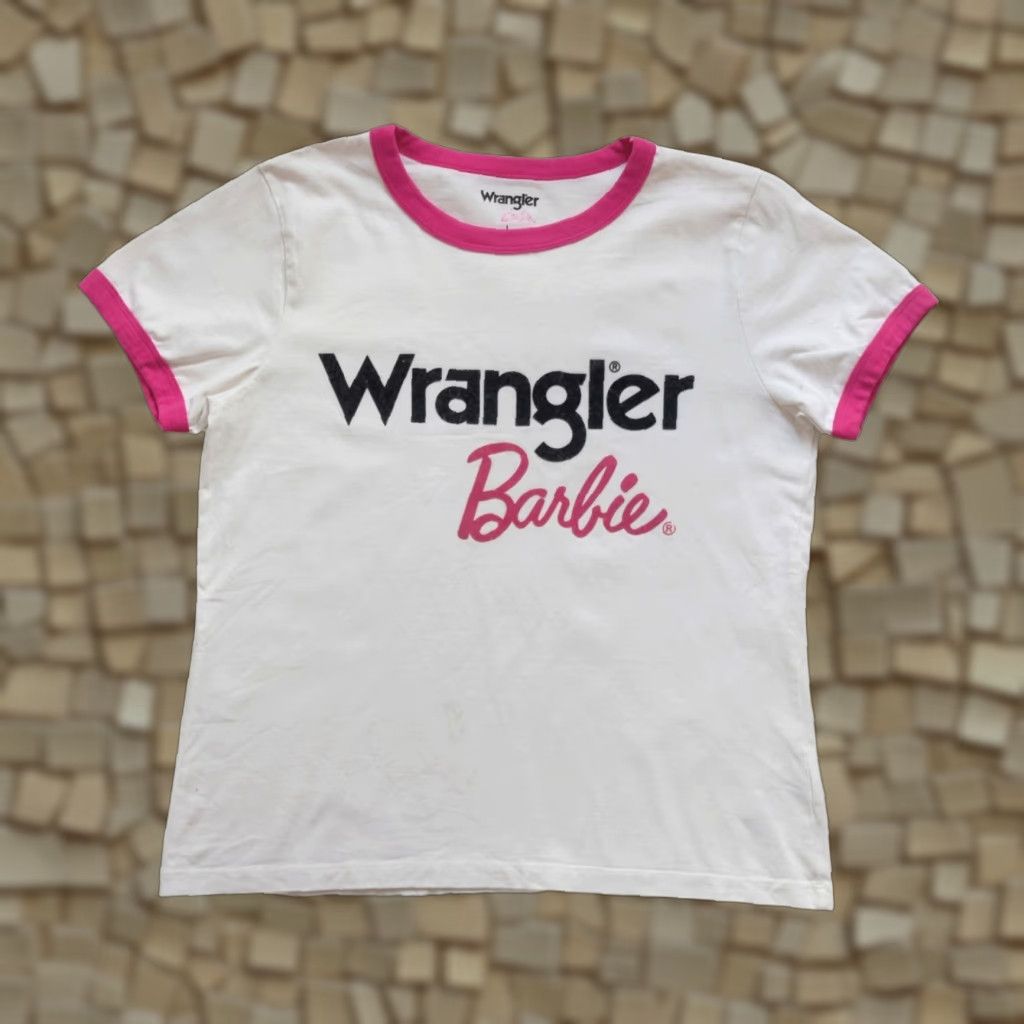 Fruit Of The Loom VINTAGE WRANGLER BARBIE MATTEL TOY DOLL WESTERN RINGER GRAPHIC WHITE PINK T SHIRT SZ L Size L / US 10 / IT 46 - 1 Thumbnail