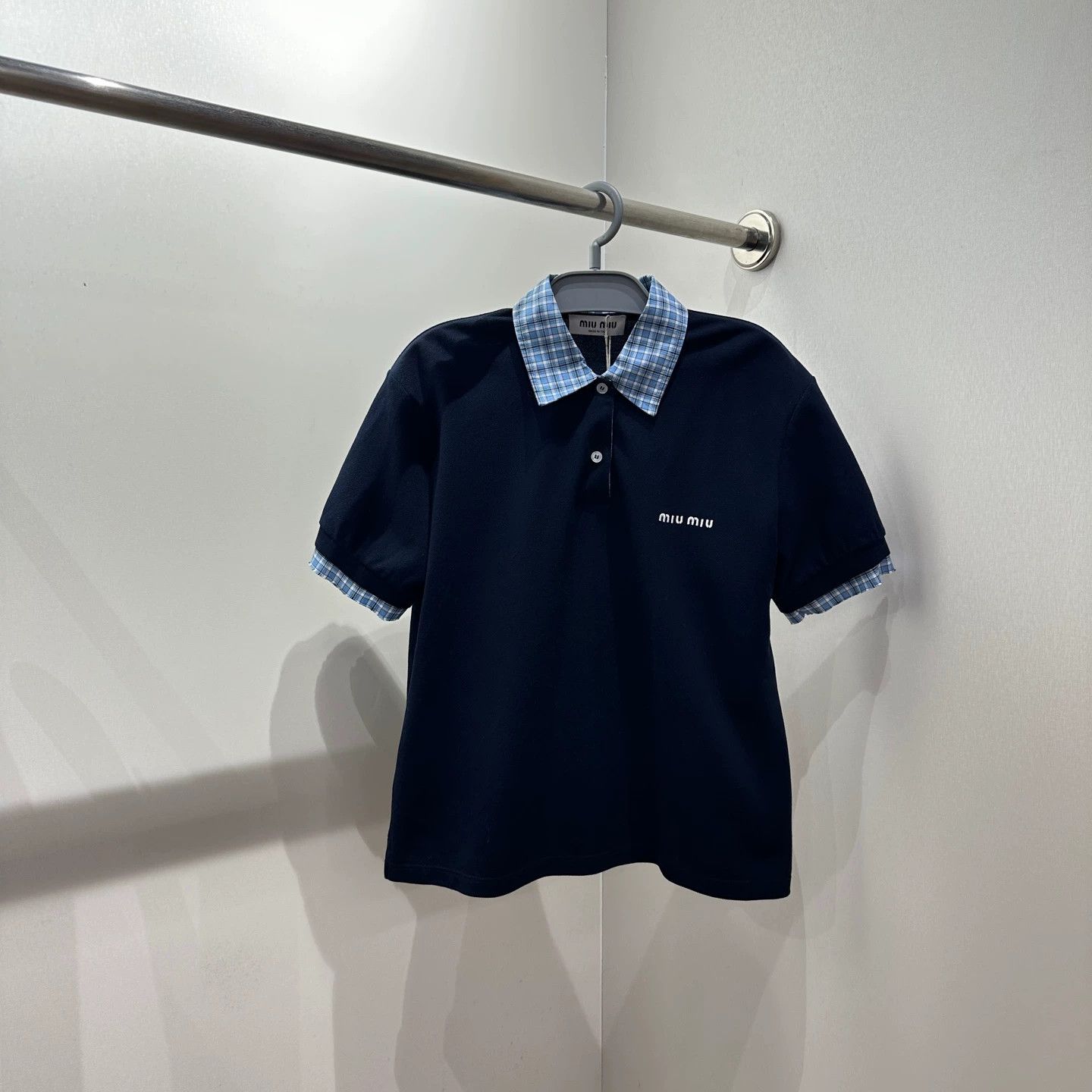 Miu Miu Miu Miu mar418 25SS tartan collar logo short-sleeve Polo S Size S / US 4 / IT 40 - 1 Thumbnail