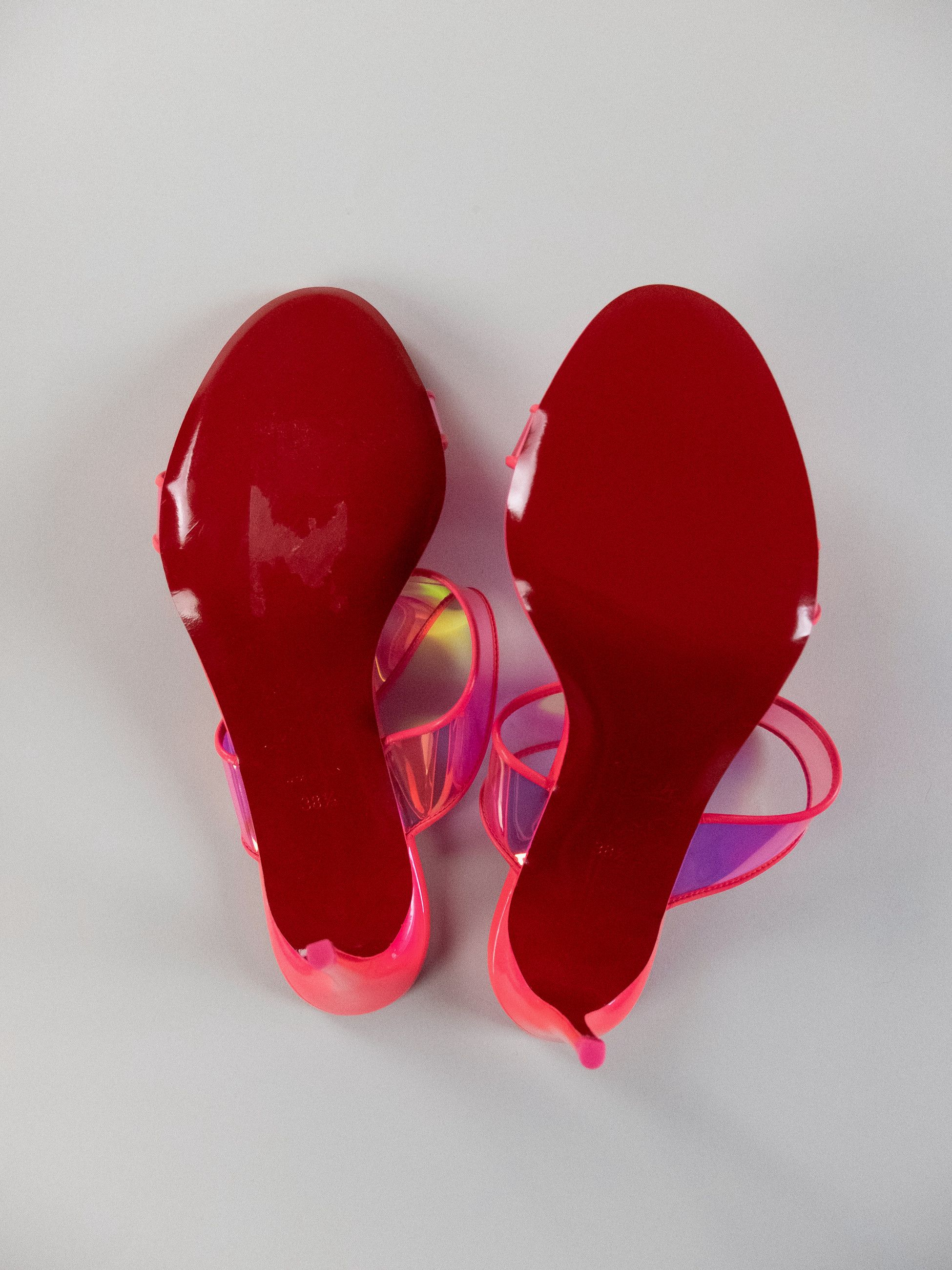 Christian Louboutin CHRISTIAN LOUBOUTIN Just Loubi pink PVC leather trim mules Size US 8.5 / IT 38.5 - 10 Thumbnail