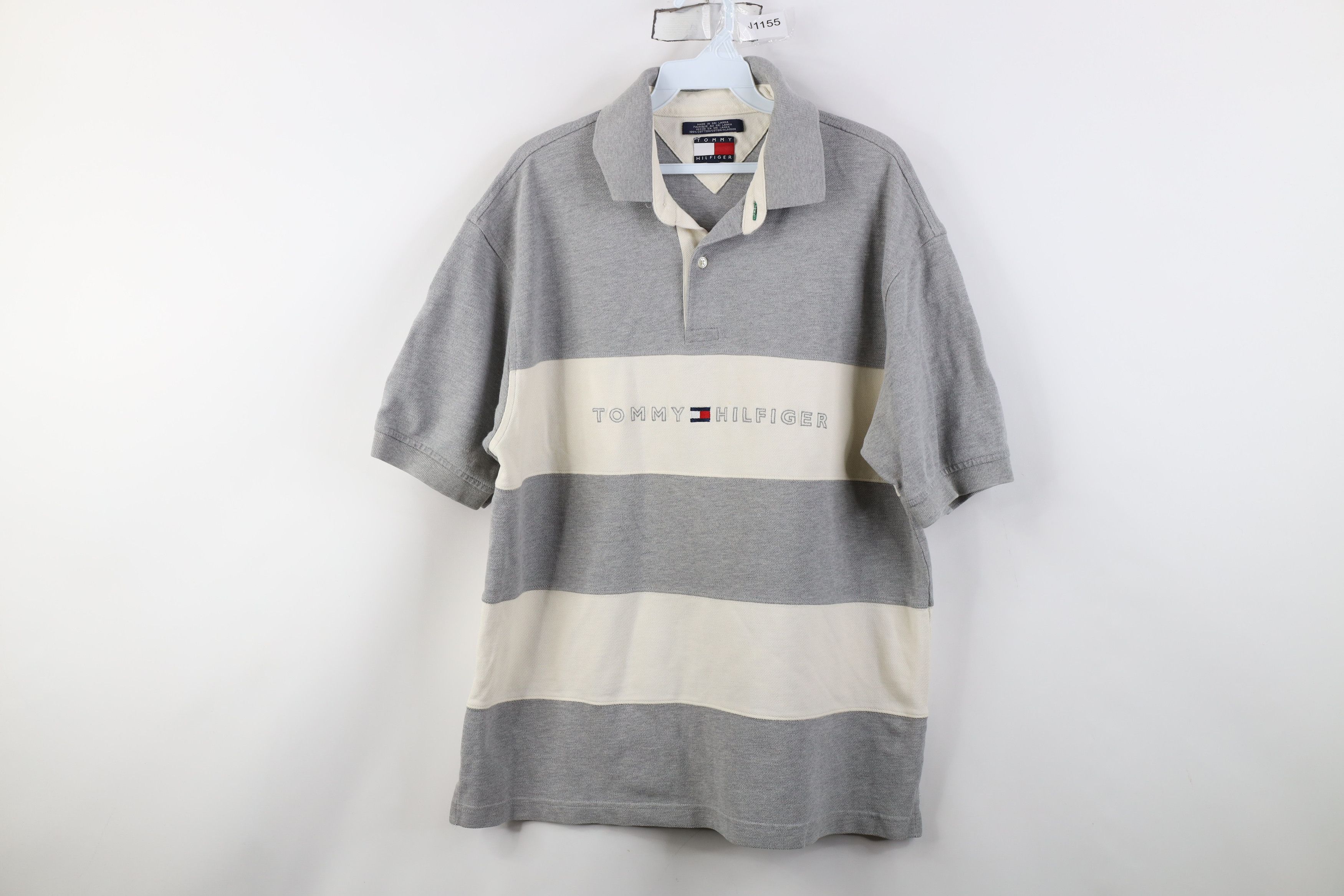 Tommy Hilfiger Vintage 90s Tommy Hilfiger Striped Rugby Polo Shirt Gray Size US L / EU 52-54 / 3 - 1 Thumbnail