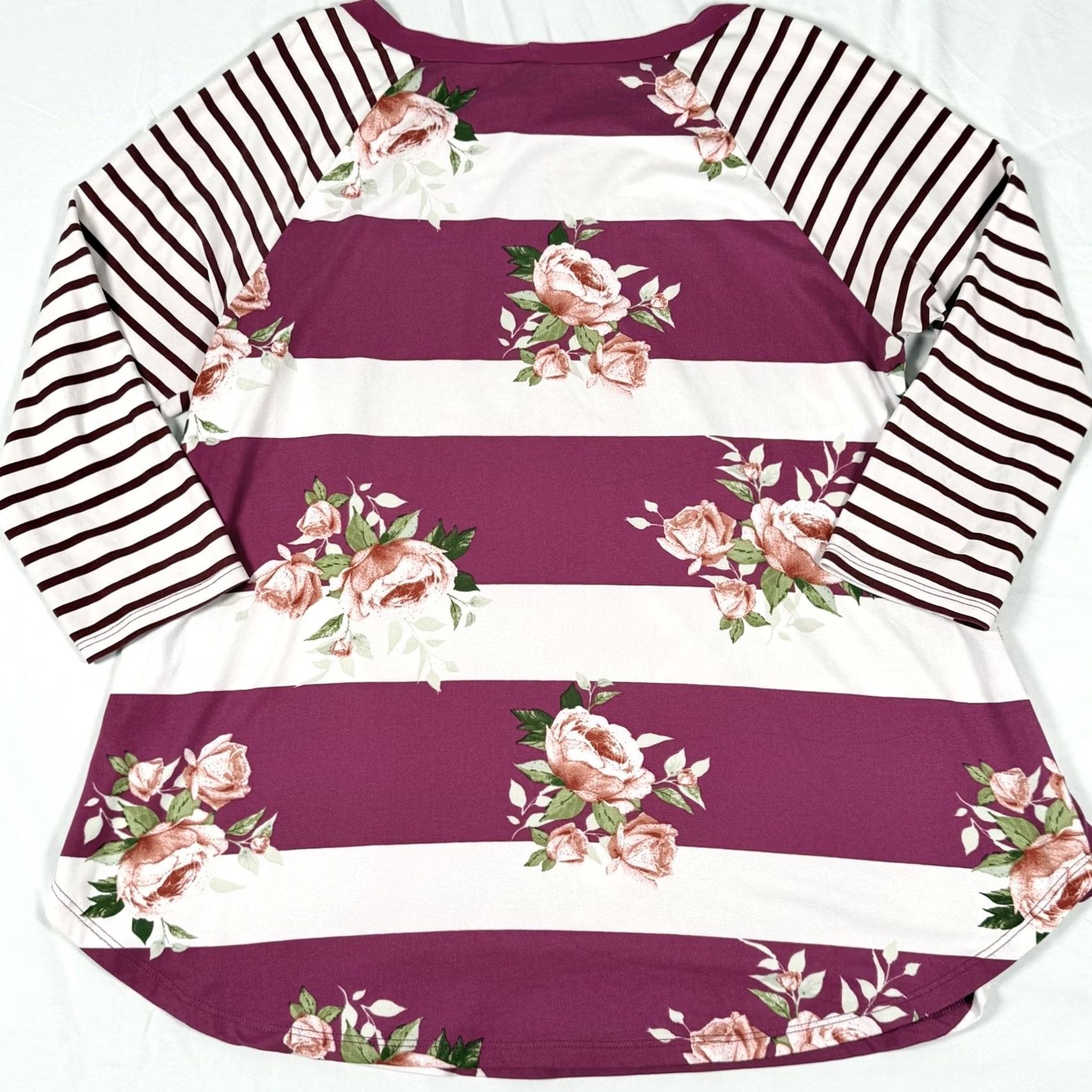 Pinko Emerald Shirt Womens Medium Pink White Floral Stripe 3/4 Sleeve Raglan Tunic Size M / US 6-8 / IT 42-44 - 5 Thumbnail