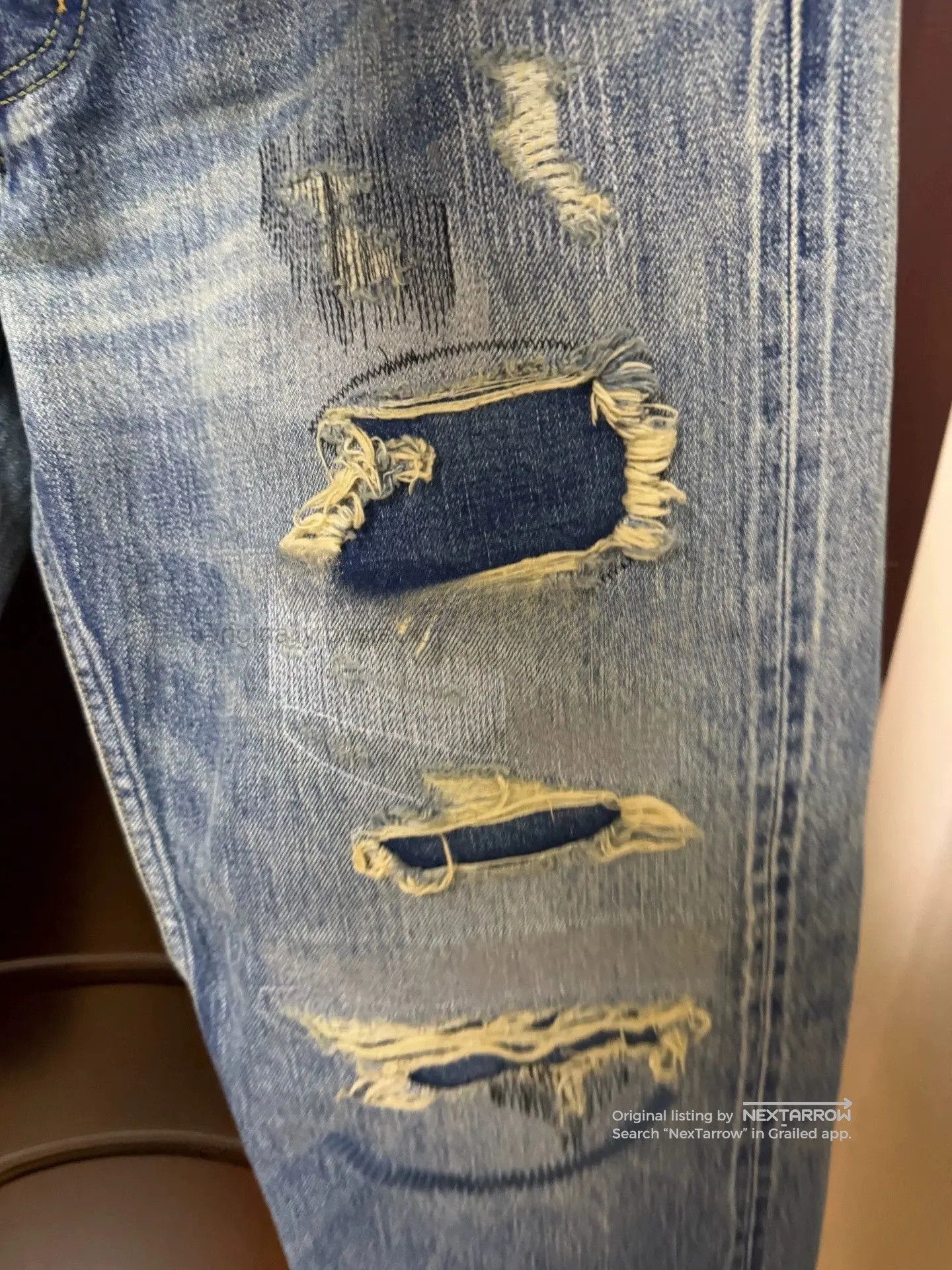 Fdmtl Red Line Destroyed Denim Jeans Gggg162608 in Blue, Men's (Size 30) — image 3 of 6