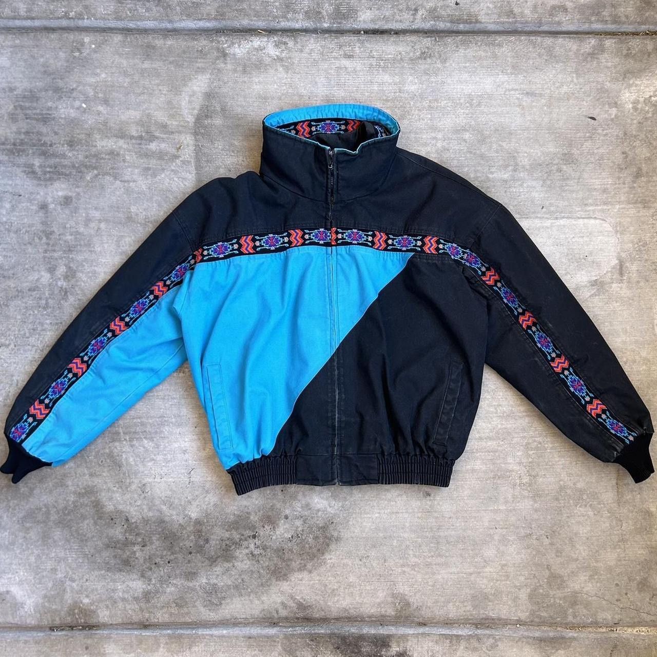 image of Vintage 80's David James Aztec Jacket Similar Carhartt Aztec Jacket L in Black, Men's (Size Large)