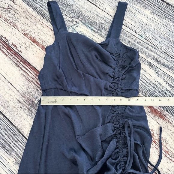Other Taylor Navy Satin Ruched-Side Slip Dress Size XS / US 0-2 / IT 36-38 - 8 Thumbnail