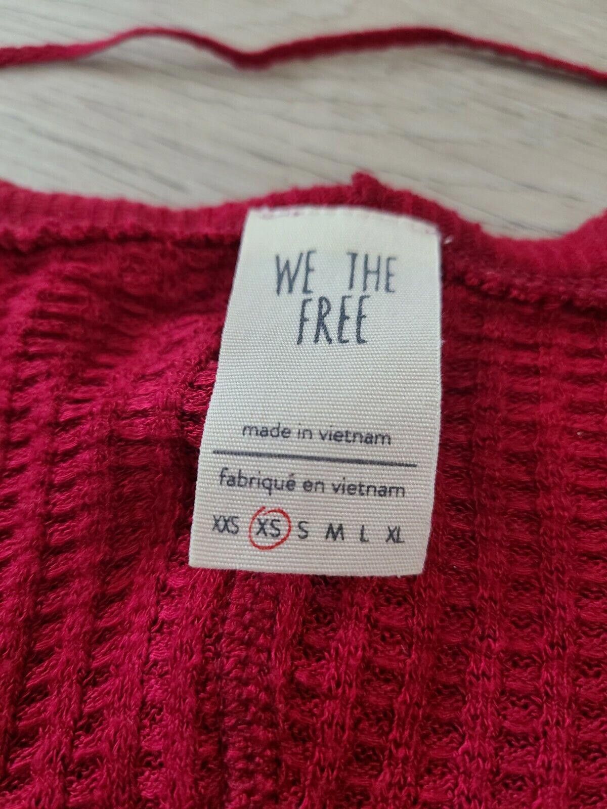 Designer We The Free Sweater Extra Small Red Waffle Knit Hi Low Size XS / US 0-2 / IT 36-38 - 3 Thumbnail