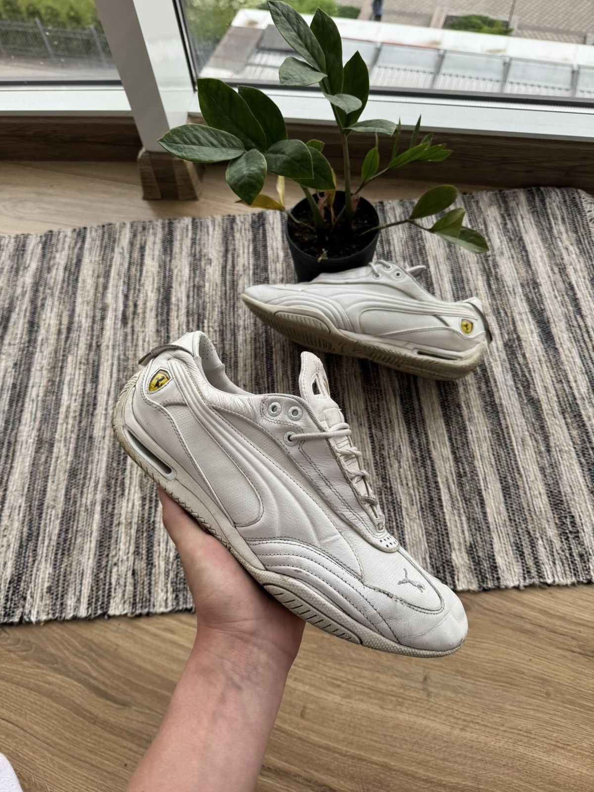 Vintage Puma Ferrari Leather Distressed Shoes Size 46 in White, Men's