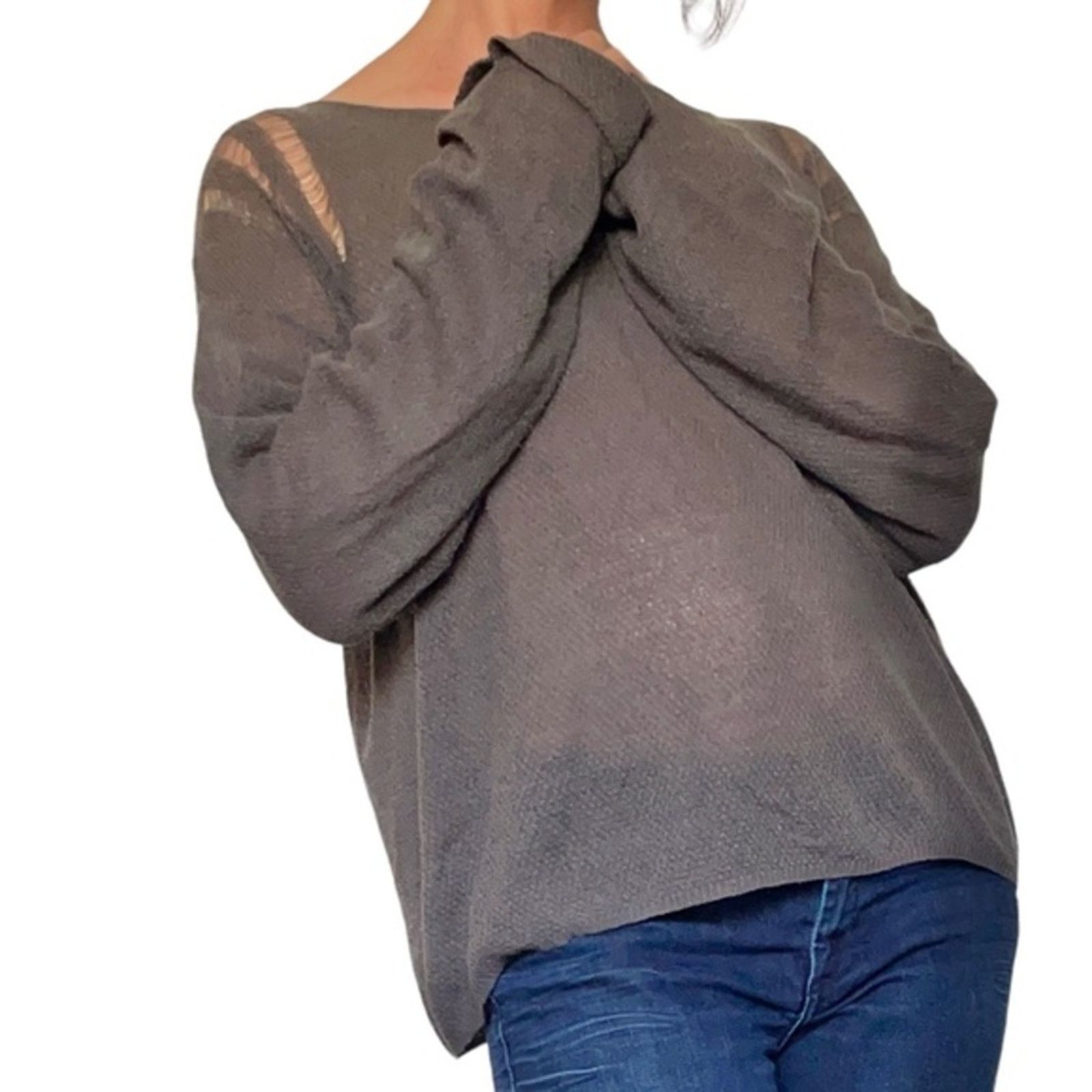 Vintage Havana Vintage Havana Distressed Open Weave Gray Sweater Top Size S / US 4 / IT 40 - 2 Thumbnail