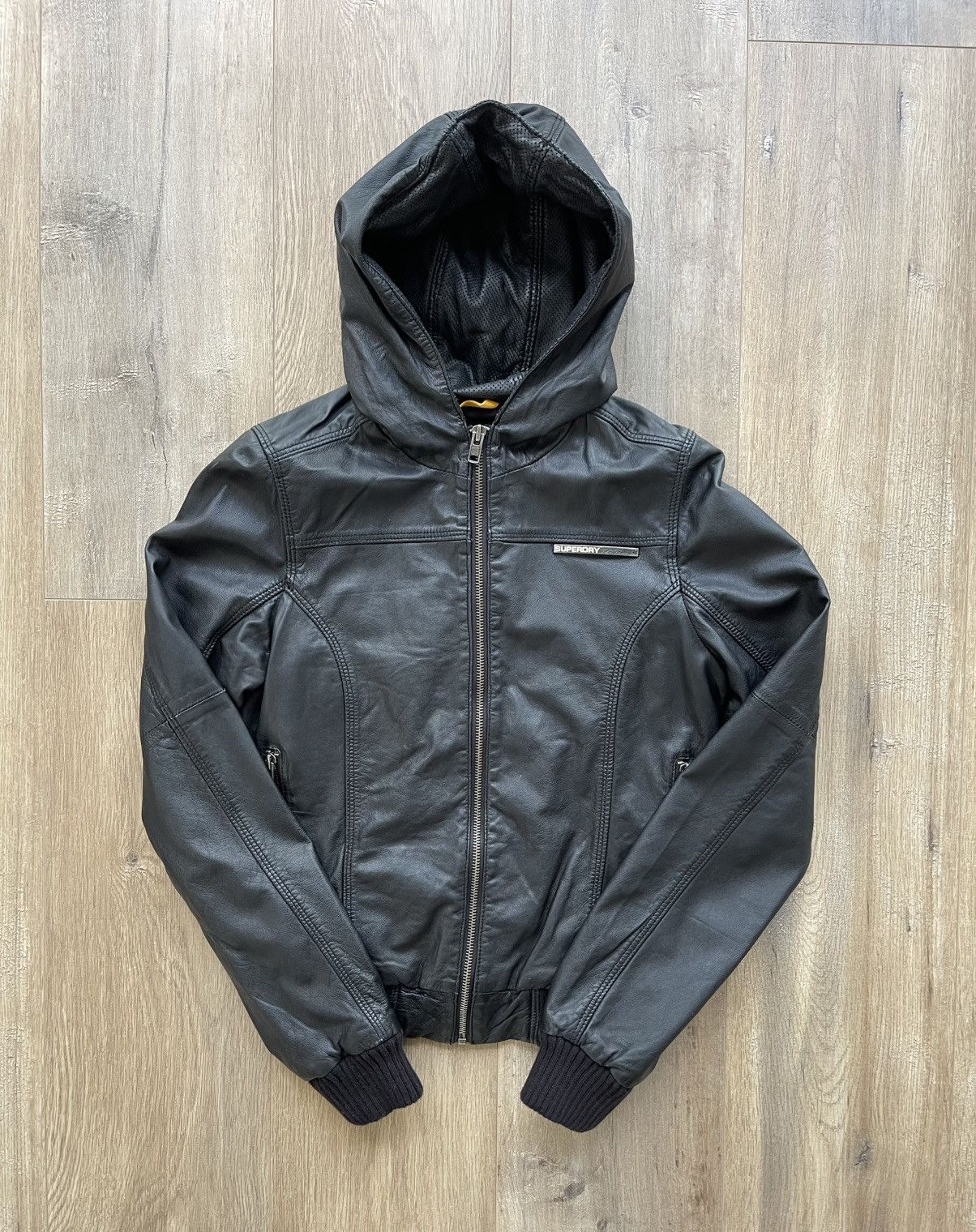Superdry Superdry Fine Tailoring Co. Hooded Leather Bomber Size XS / US 0-2 / IT 36-38 - 1 Thumbnail