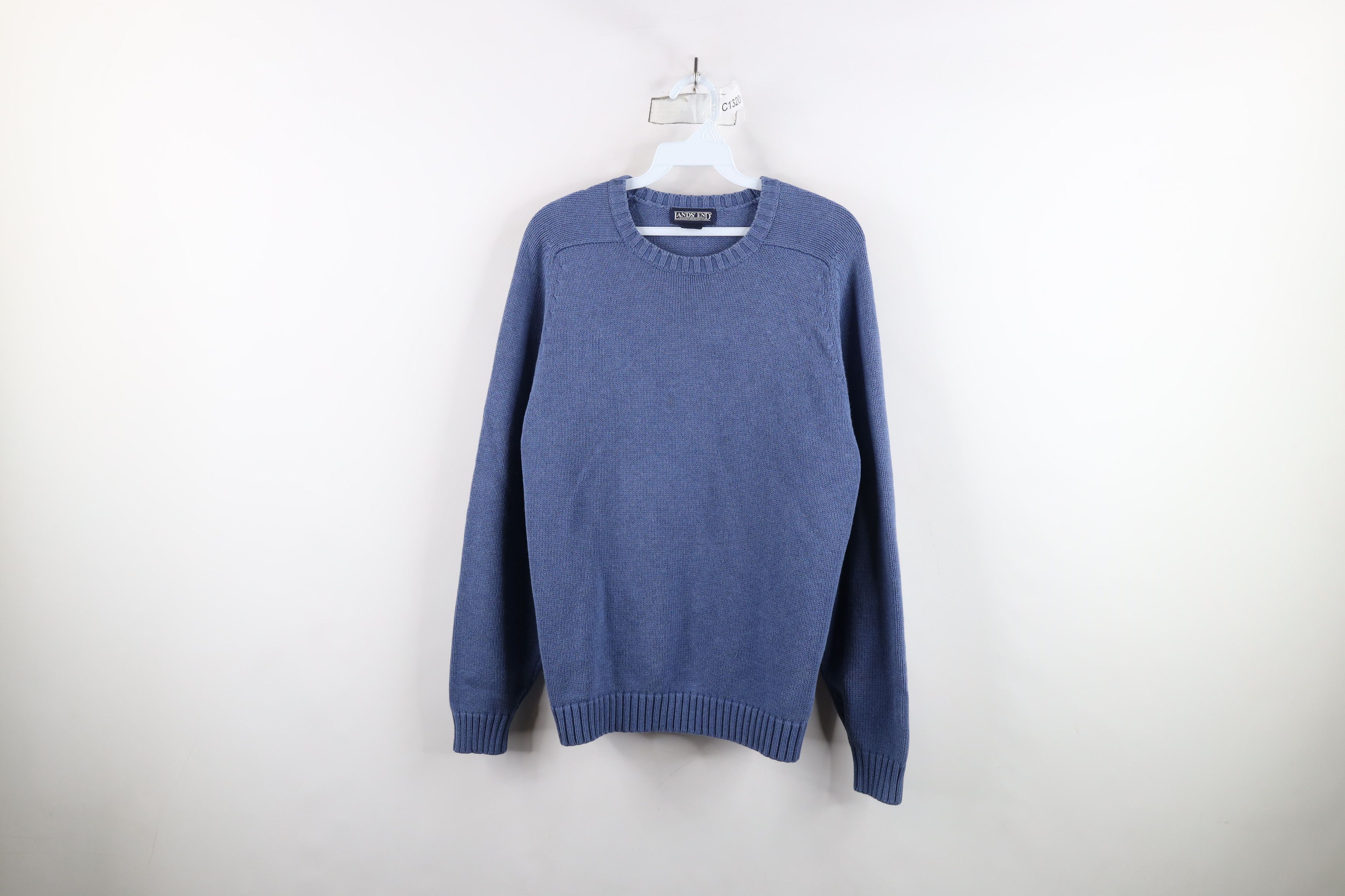 Lands' End × Vintage Vintage 90s Lands End Blank Cotton Knit Sweater Blue Japan Size L / US 10 / IT 46 - 1 Thumbnail