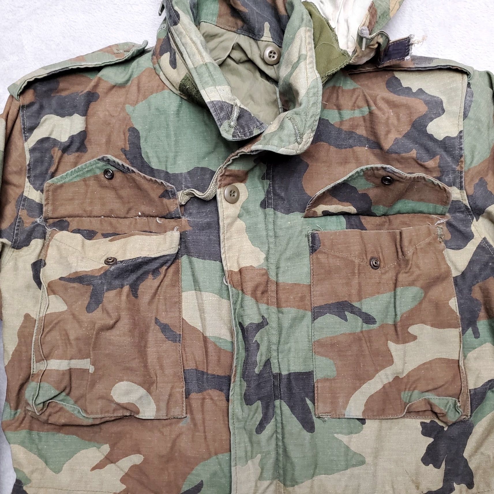 Agolde VTG Cold Weather Field Jacket Mens Small Long Green Woodland Camoflage Coat Size US S / EU 44-46 / 1 - 4 Thumbnail