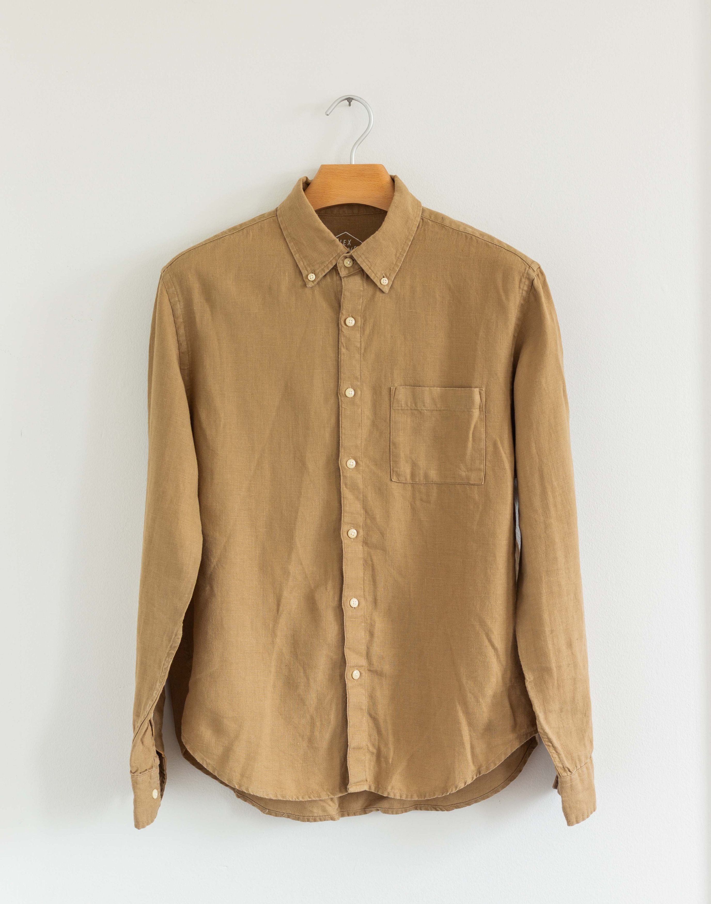 Alex Crane 100% Linen Button-Down Shirt Tan