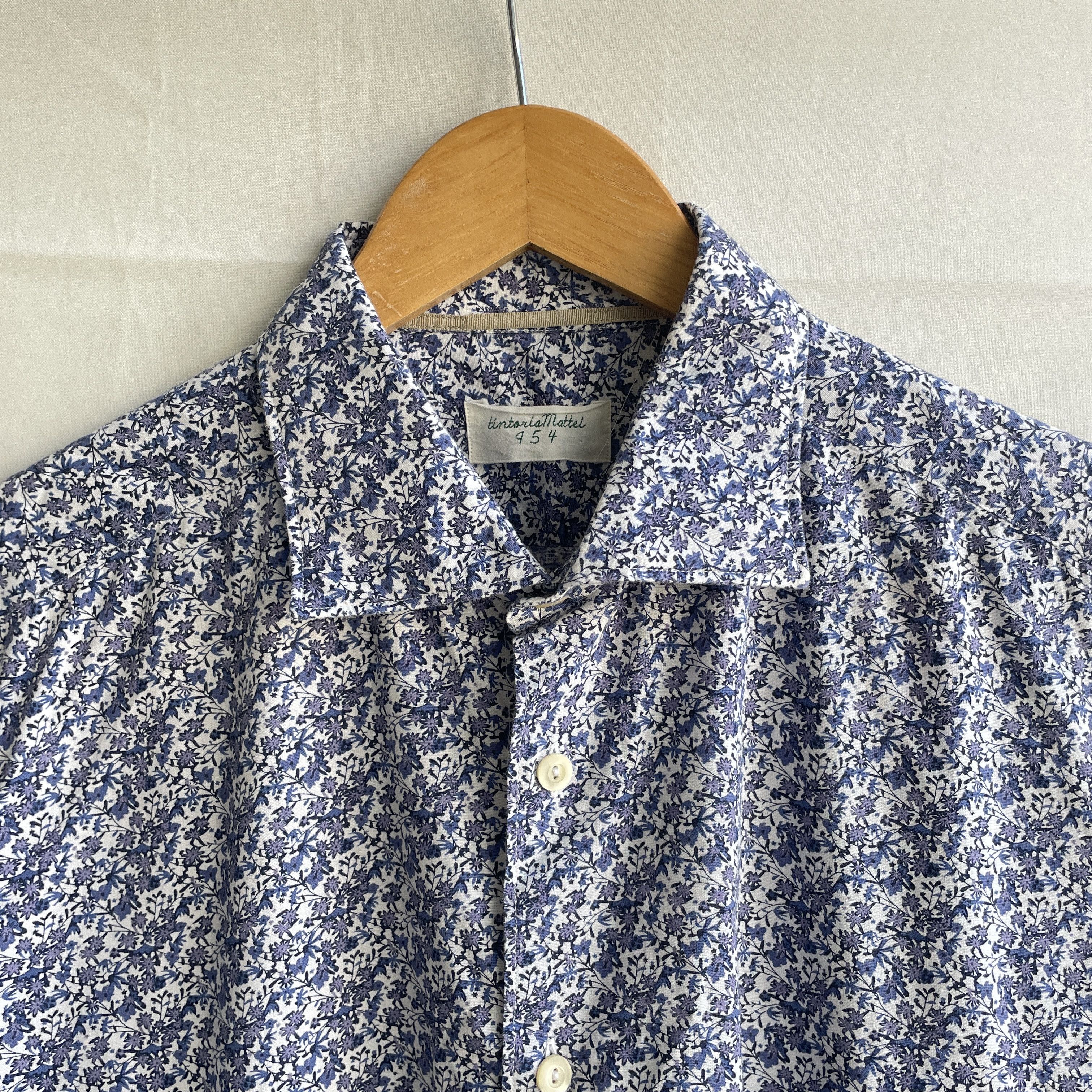 Tintoria Mattei Tintoria Mattei 954 Floral Slim Cotton Spread Collar Shirt Size 42R - 4 Thumbnail