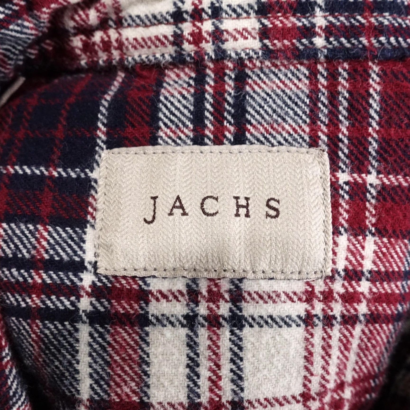 Vintage JACHS Shirt Mens Large Red Navy Plaid Flannel Long Sleeve Button Front Cotton Size US L / EU 52-54 / 3 - 6 Thumbnail