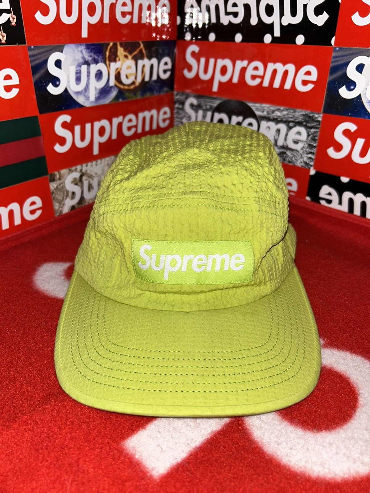 Supreme Tonal Seersucker Camp Cap Lime SS17 NEW